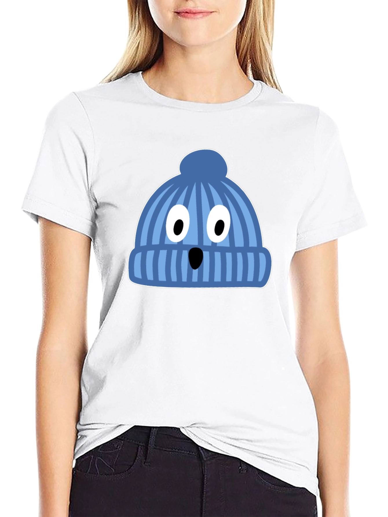 Funny Knit Hat Face Black T-Shirt
