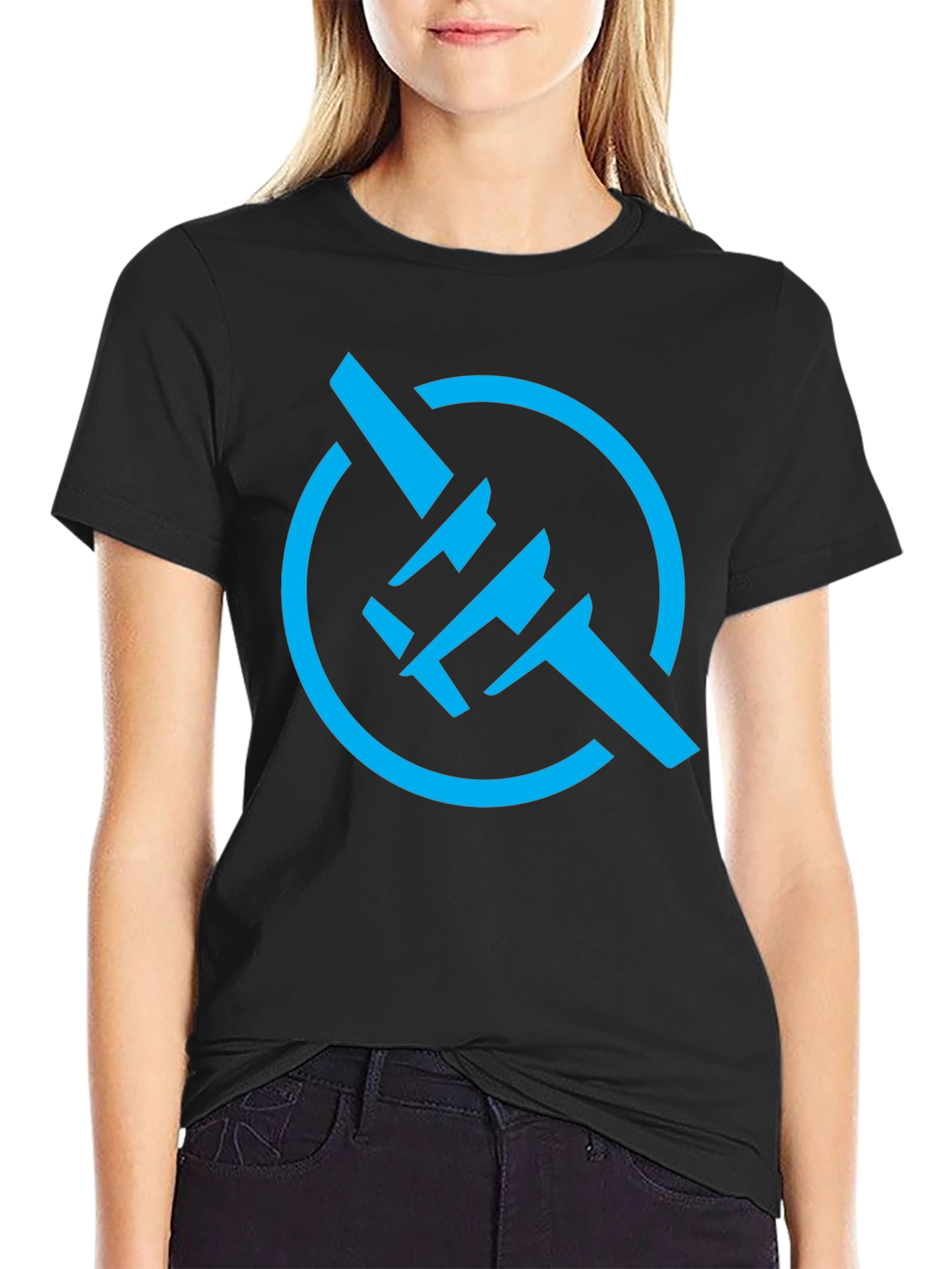 Modern Blue Symbol Graphic Black T-Shirt