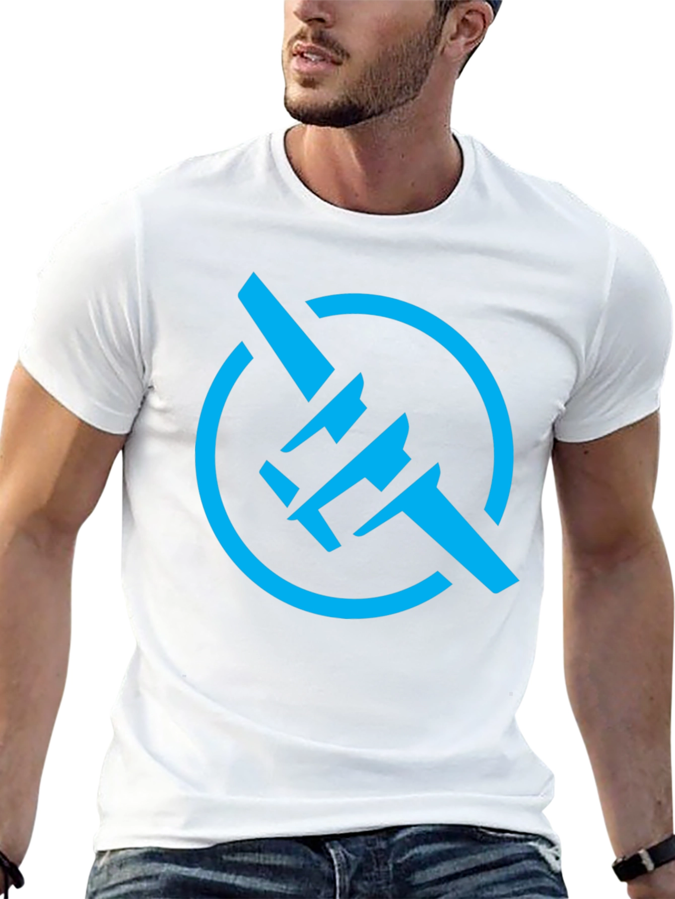 Modern Blue Symbol Graphic Black T-Shirt