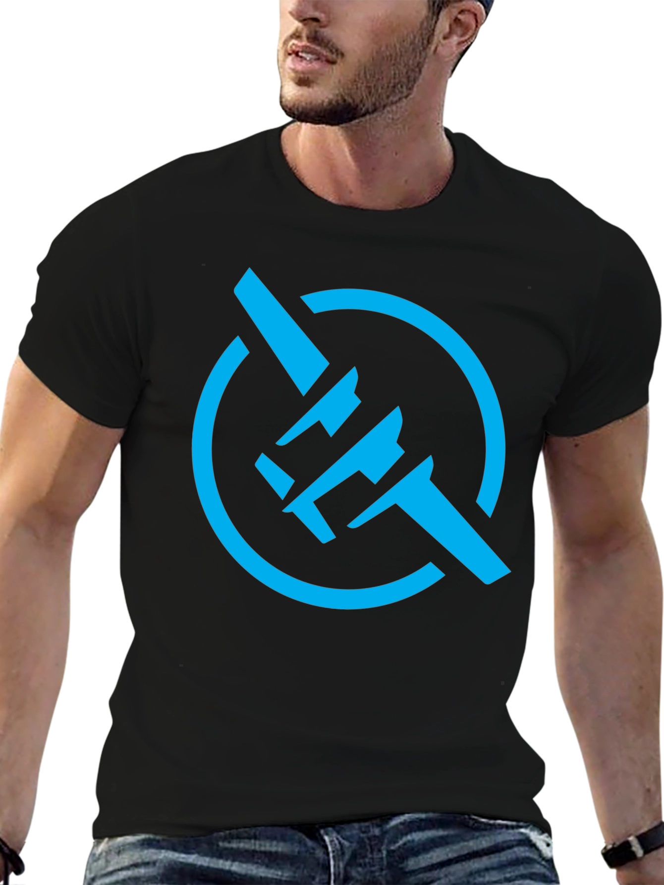 Modern Blue Symbol Graphic Black T-Shirt