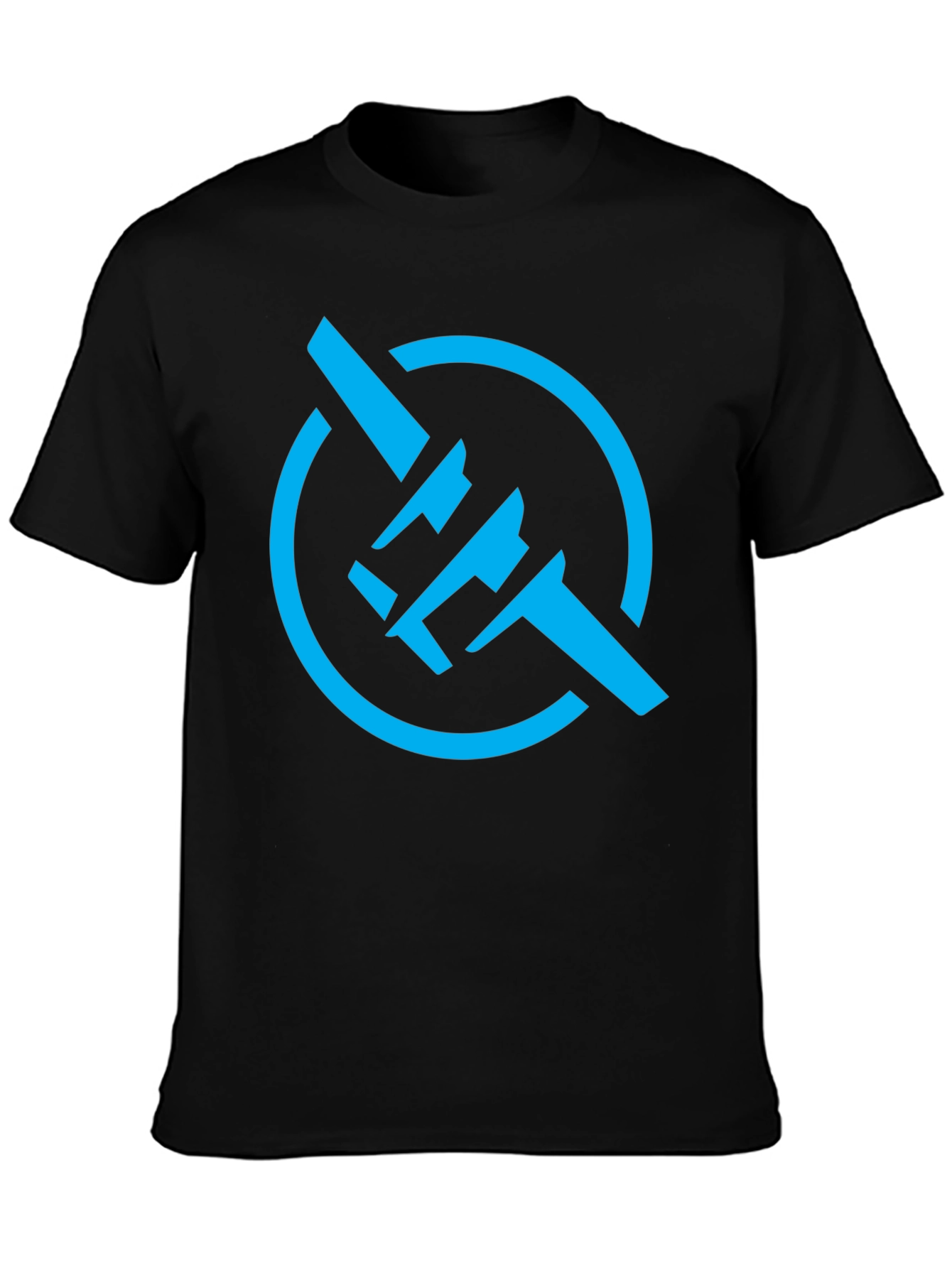 Modern Blue Symbol Graphic Black T-Shirt