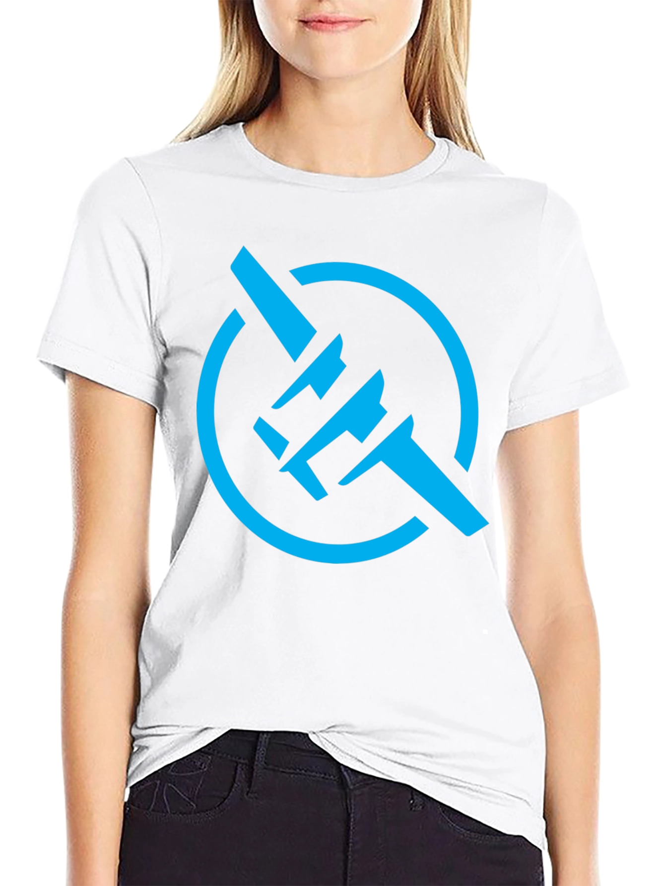 Modern Blue Symbol Graphic Black T-Shirt
