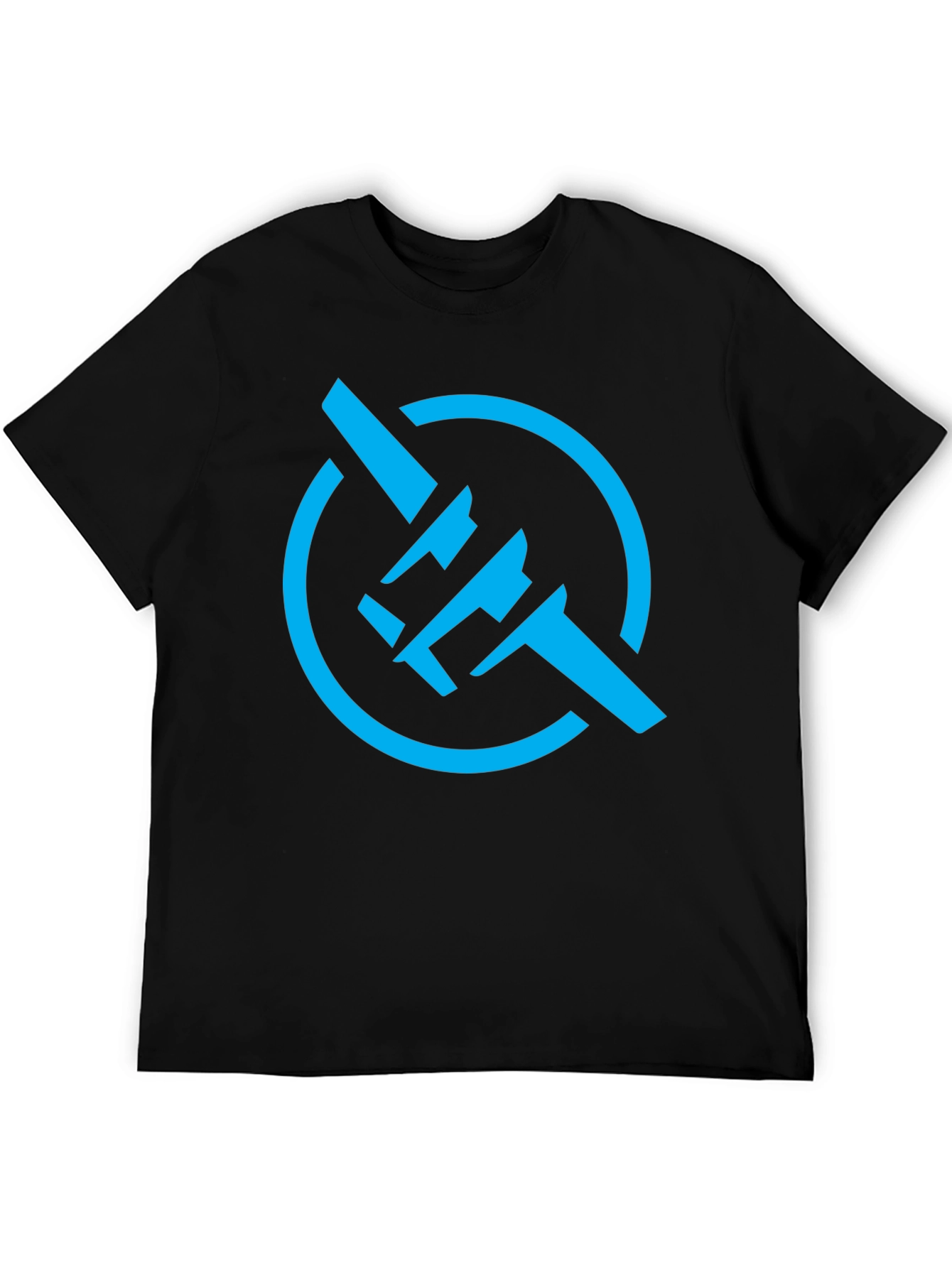 Modern Blue Symbol Graphic Black T-Shirt