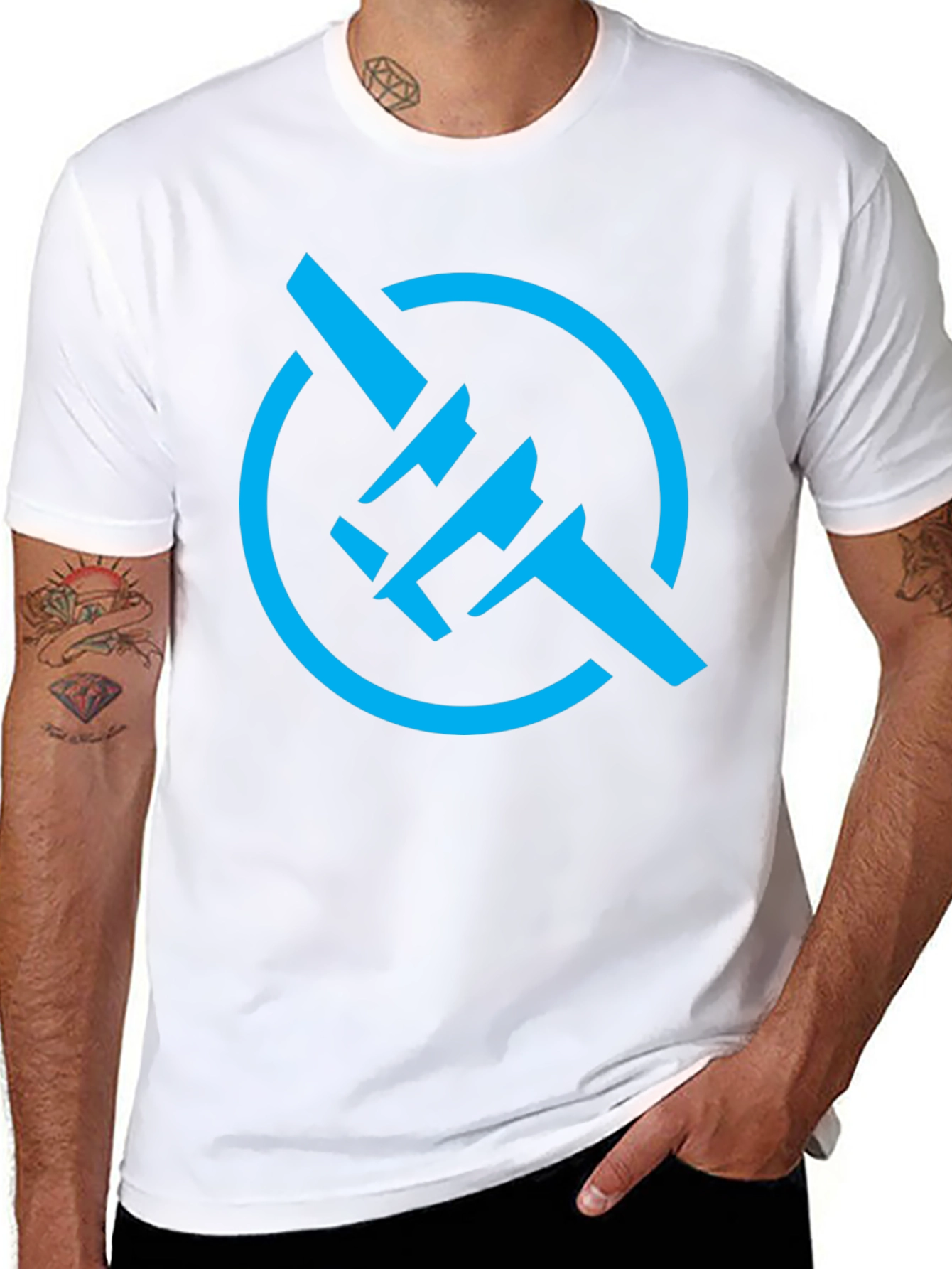 Modern Blue Symbol Graphic Black T-Shirt