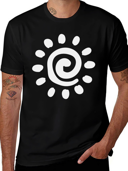 Spiral Sun Graphic Tee - Black Cotton Casual Shirt