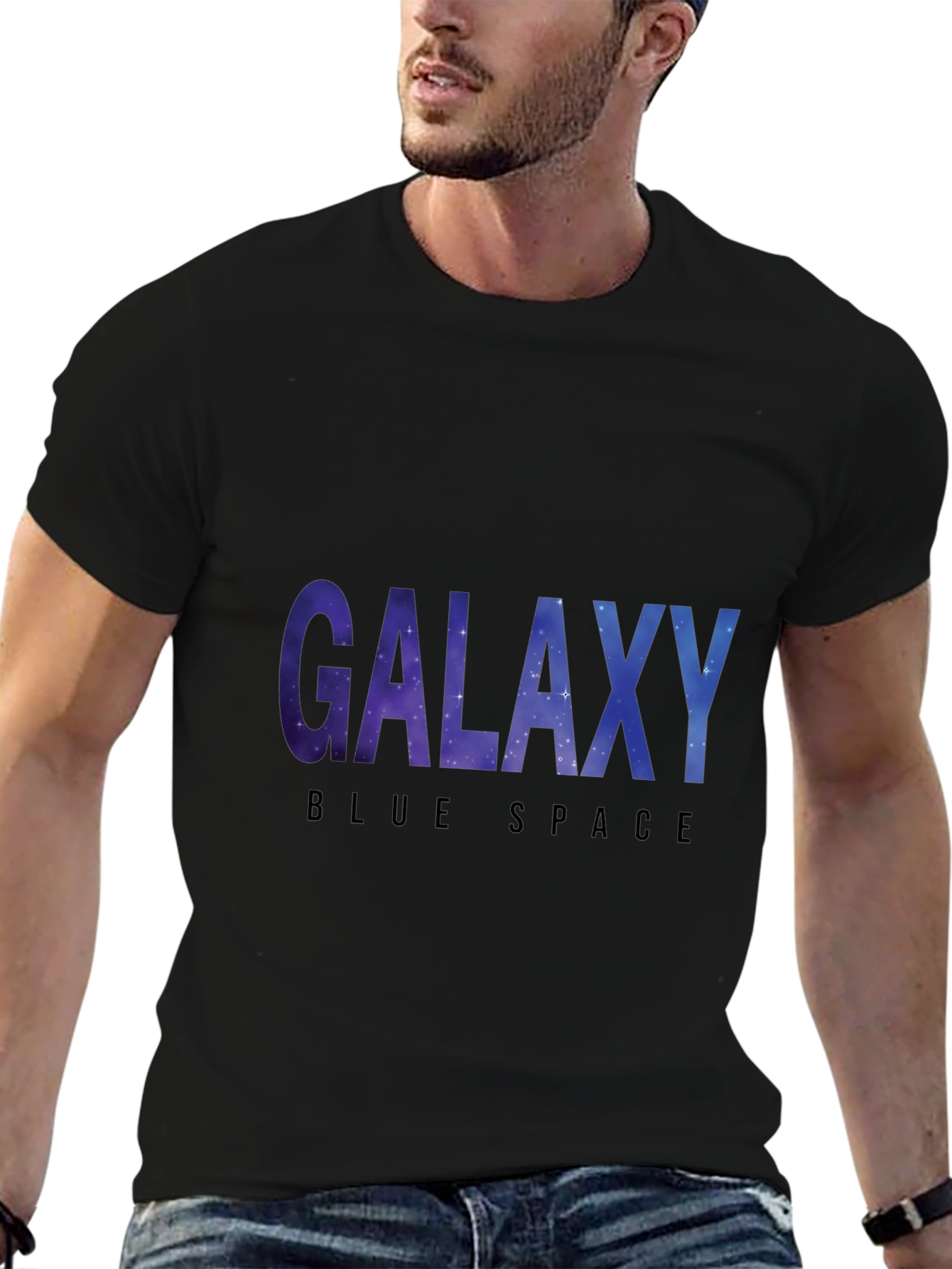 Galaxy Blue Space Black T-Shirt