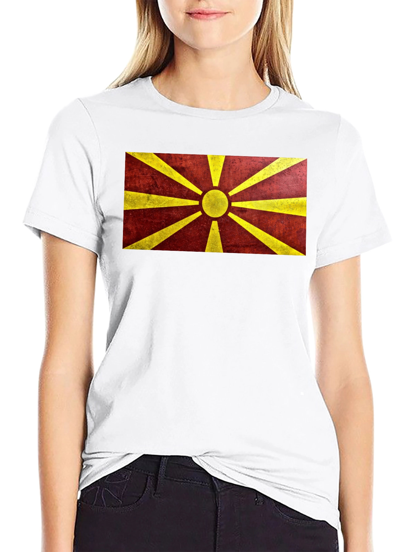 Macedonia Flag Graphic Print Black T-Shirt