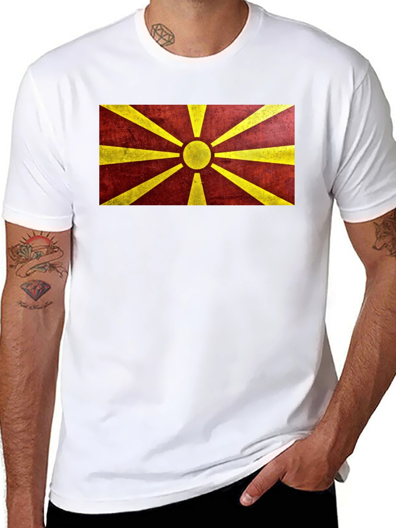 Macedonia Flag Graphic Print Black T-Shirt