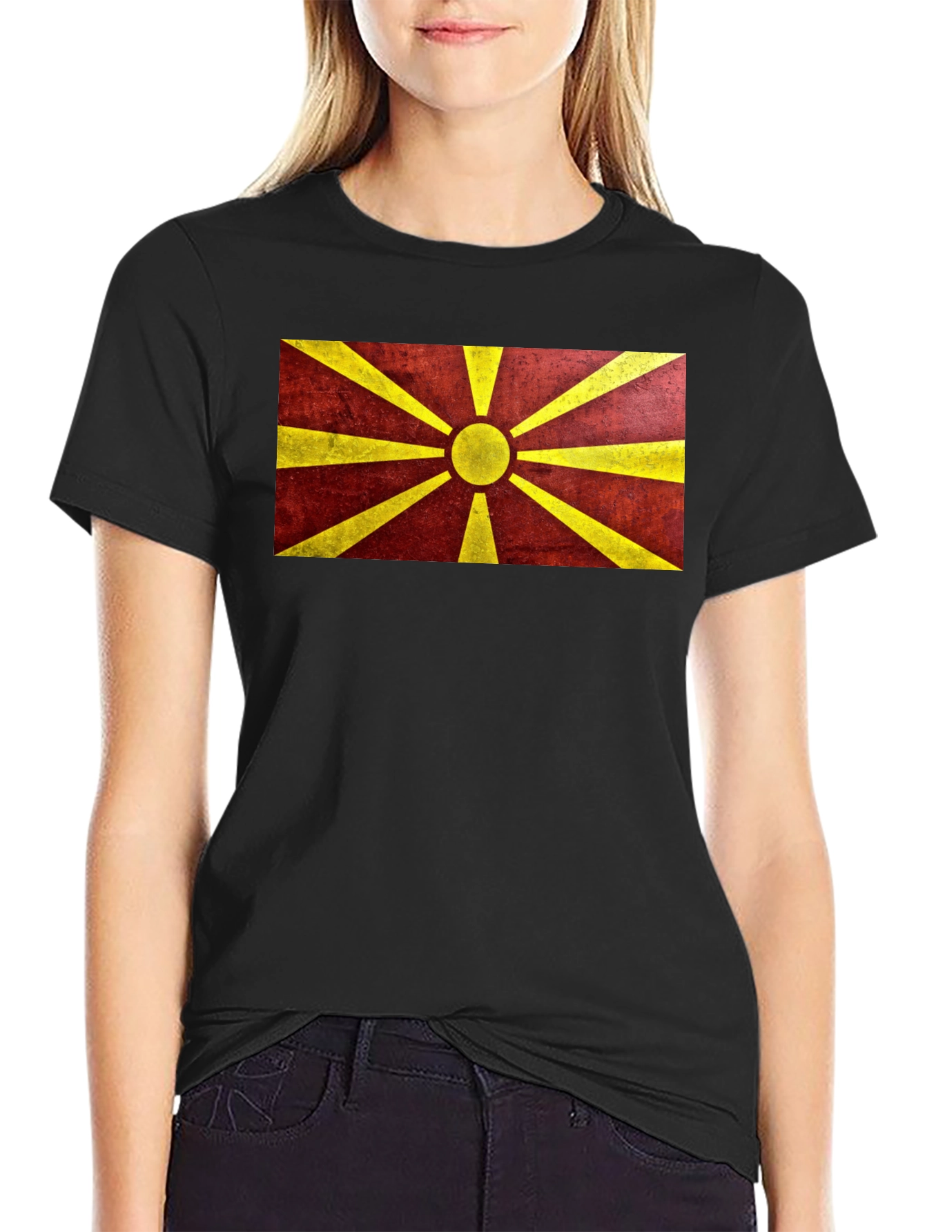 Macedonia Flag Graphic Print Black T-Shirt
