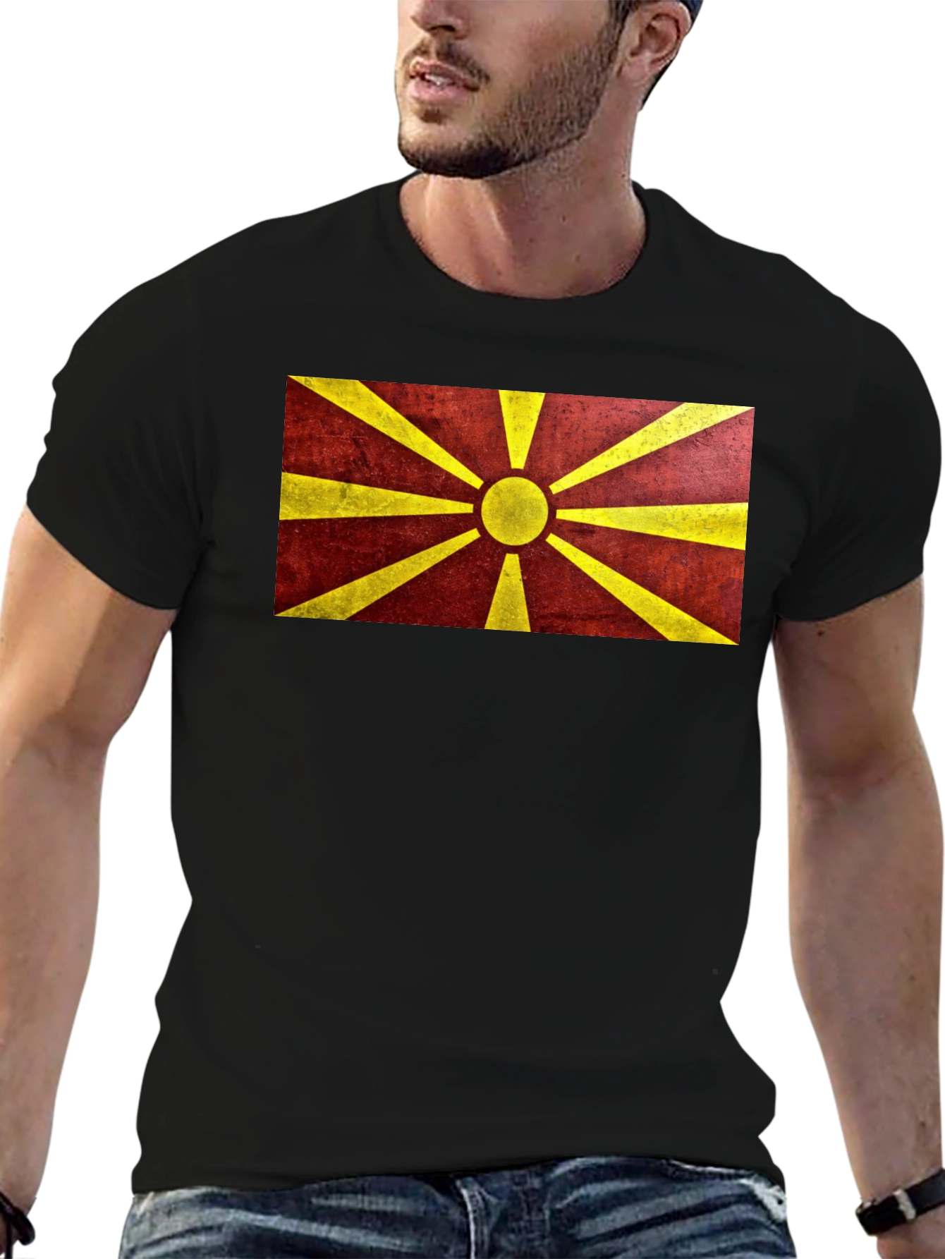 Macedonia Flag Graphic Print Black T-Shirt