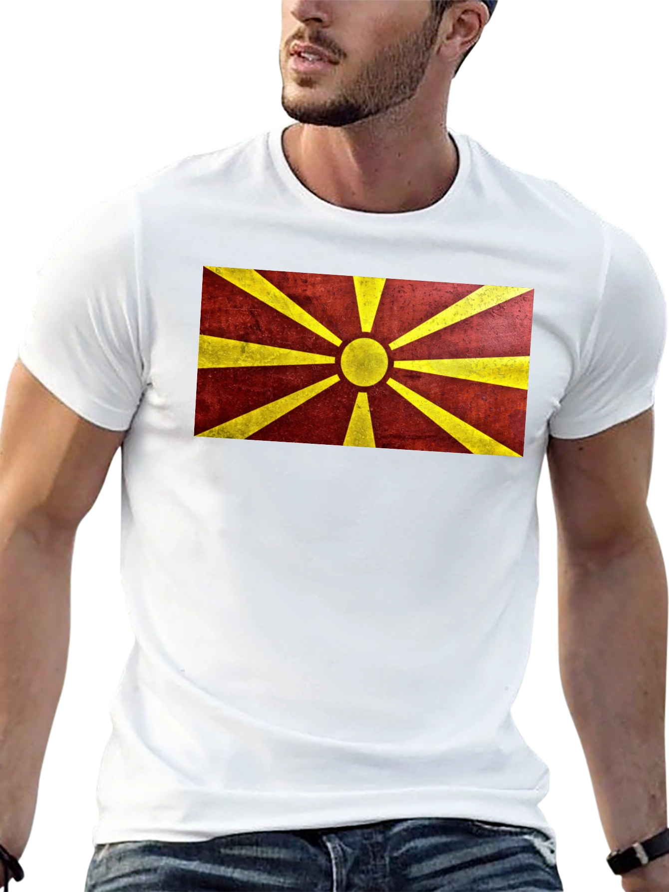Macedonia Flag Graphic Print Black T-Shirt