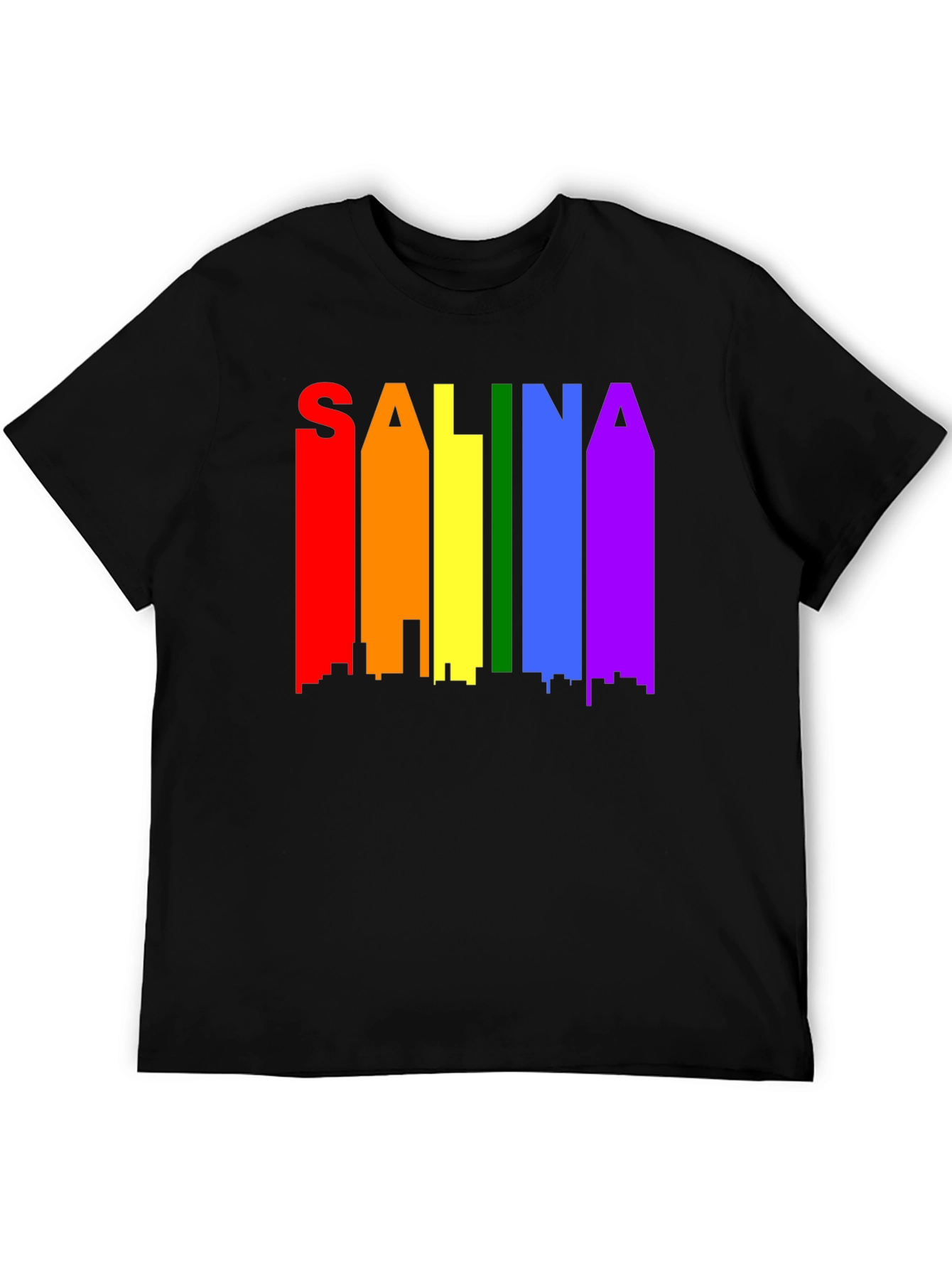 Salina Pride T-Shirt: Rainbow Skyline Graphic Tee