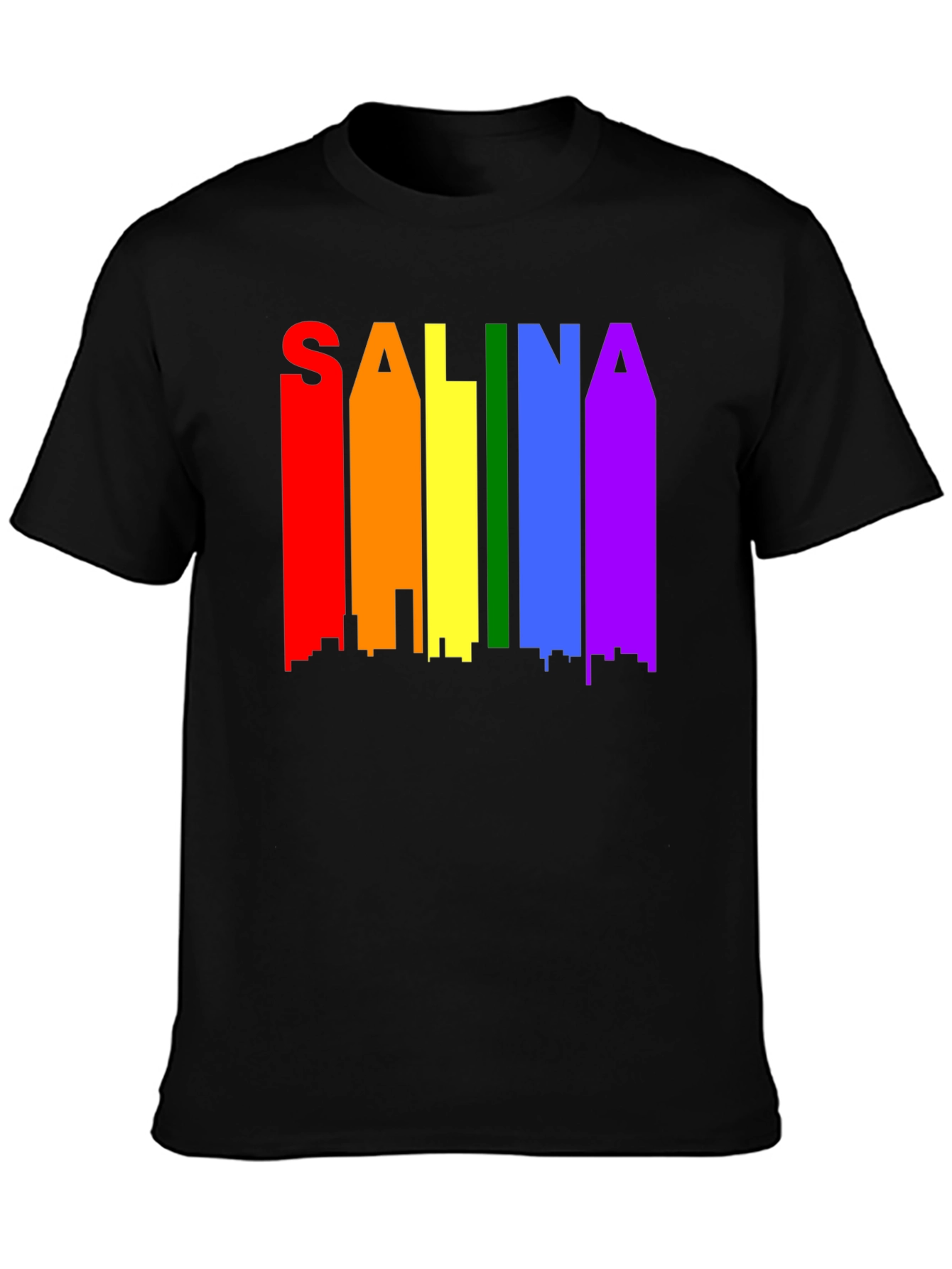 Salina Pride T-Shirt: Rainbow Skyline Graphic Tee