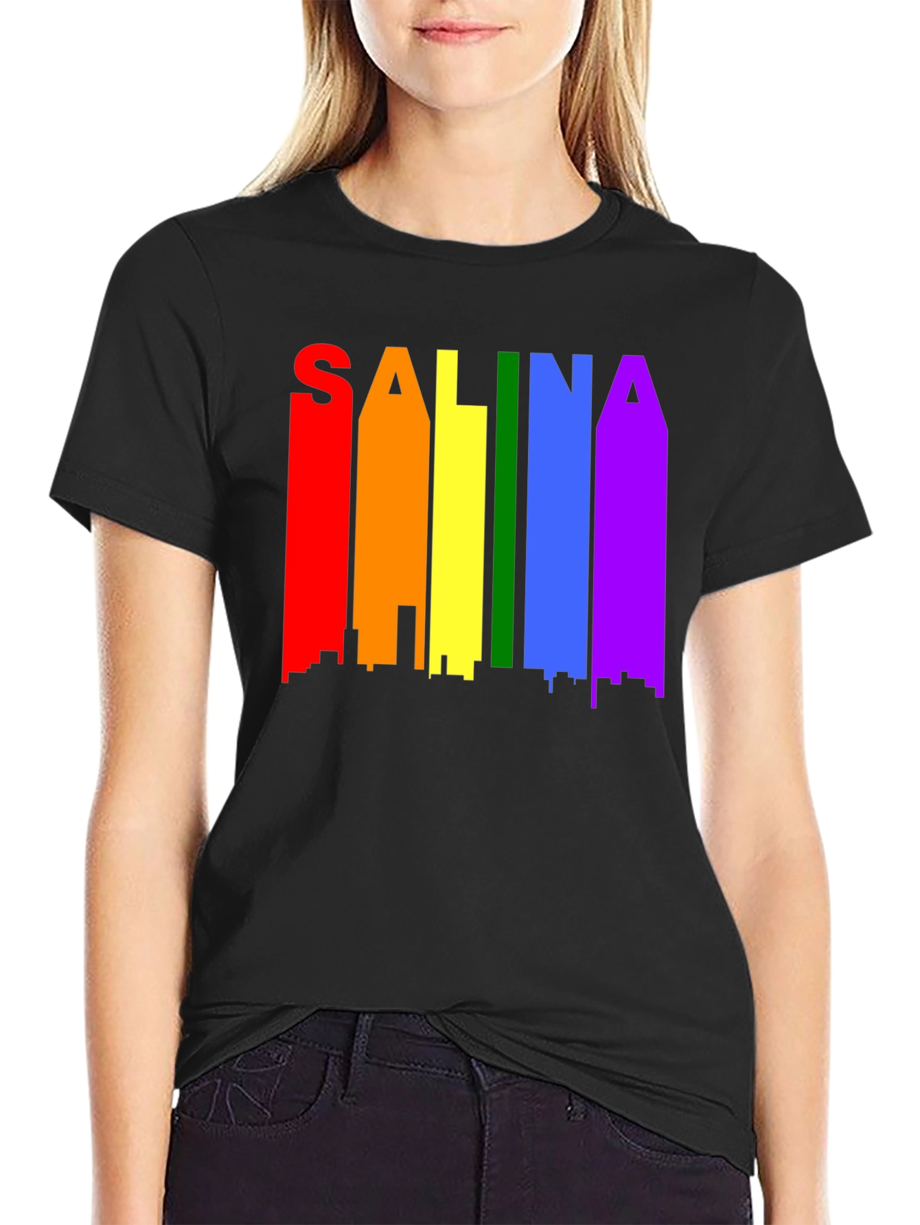 Salina Pride T-Shirt: Rainbow Skyline Graphic Tee