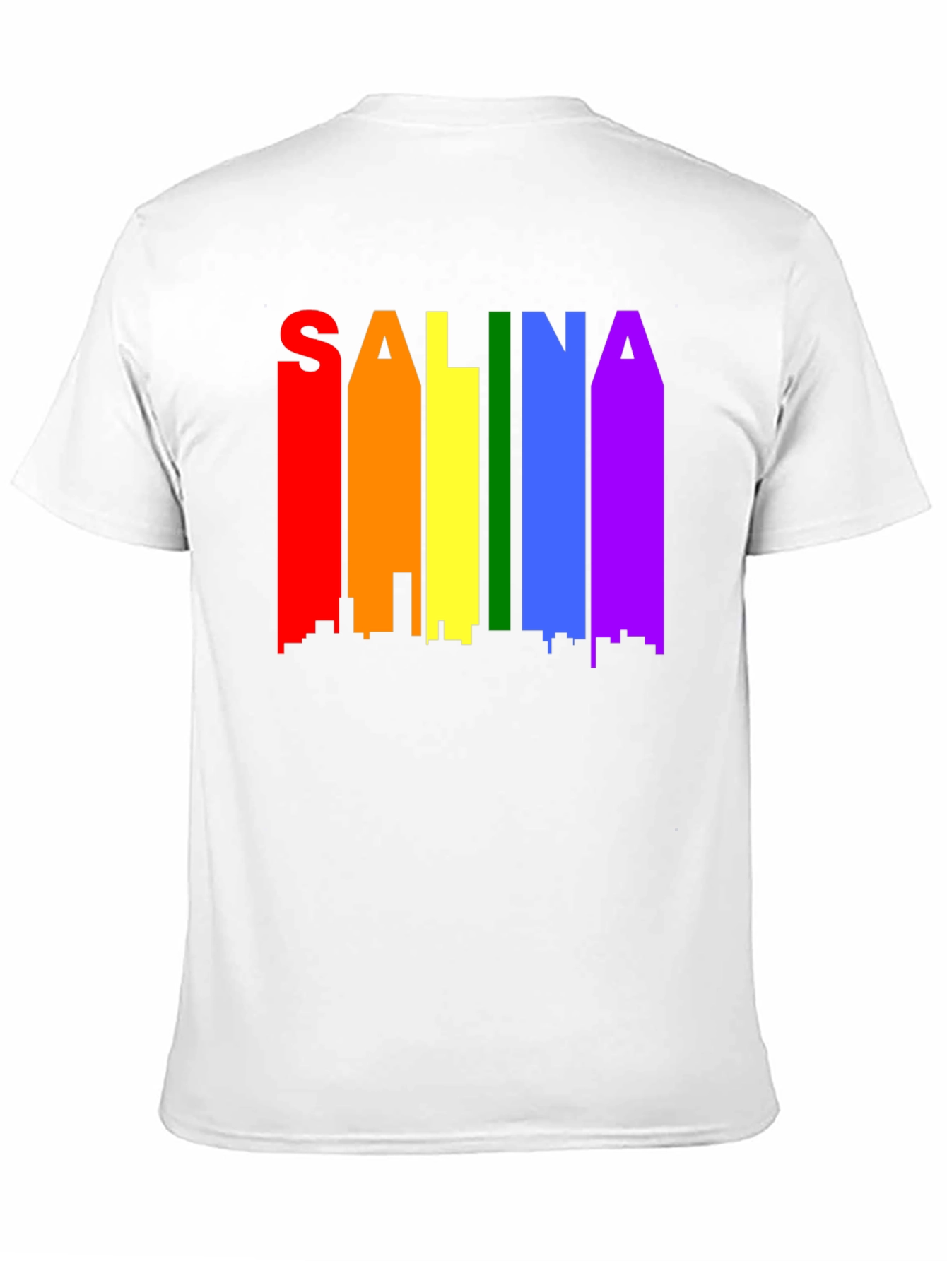 Salina Pride T-Shirt: Rainbow Skyline Graphic Tee