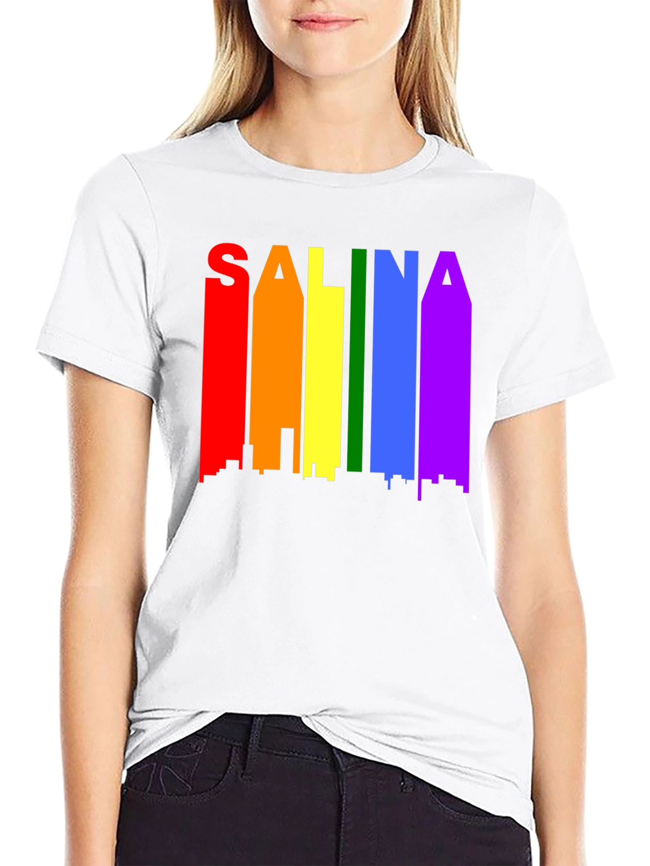 Salina Pride T-Shirt: Rainbow Skyline Graphic Tee