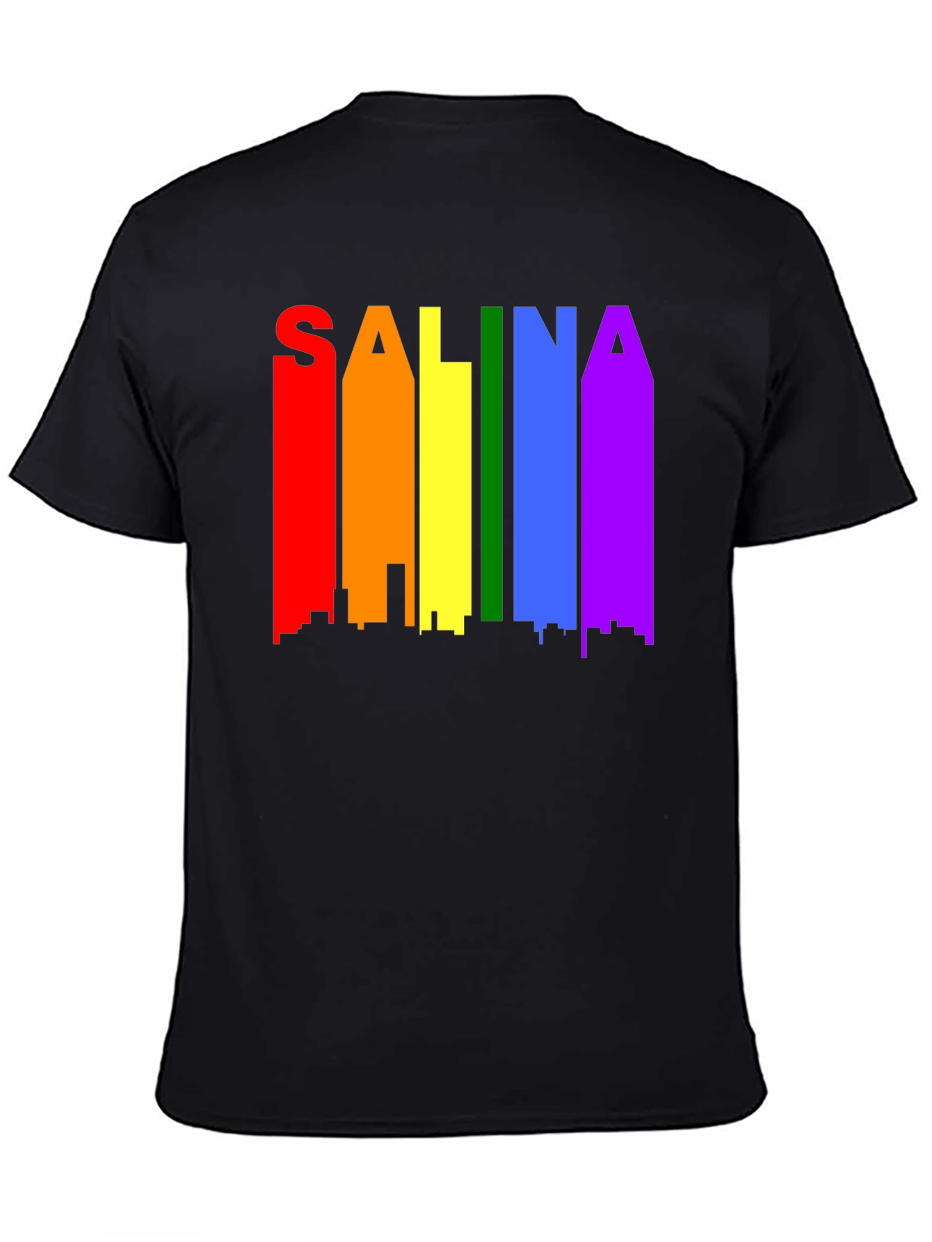 Salina Pride T-Shirt: Rainbow Skyline Graphic Tee
