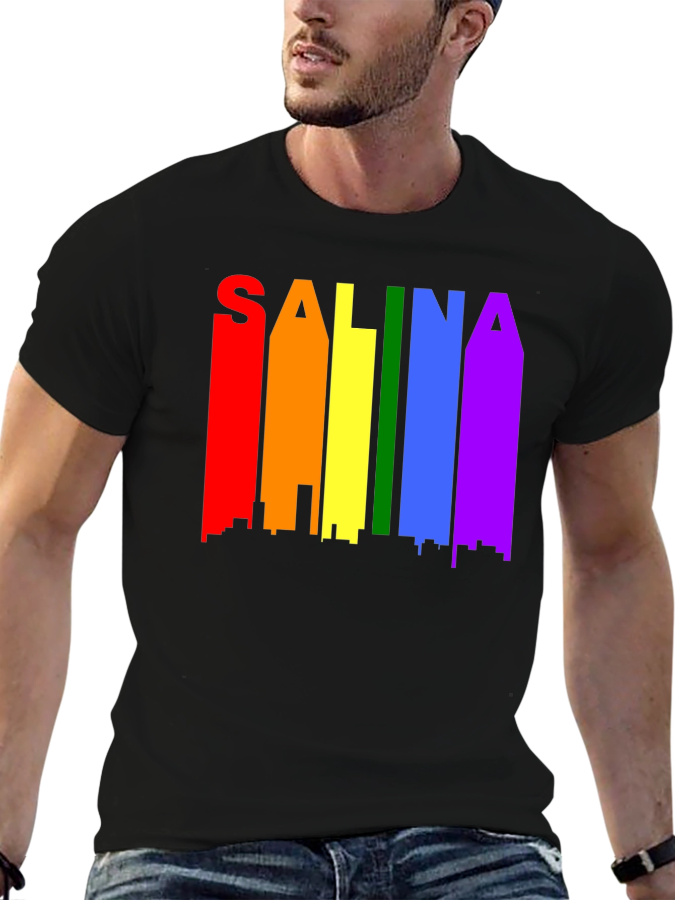 Salina Pride T-Shirt: Rainbow Skyline Graphic Tee