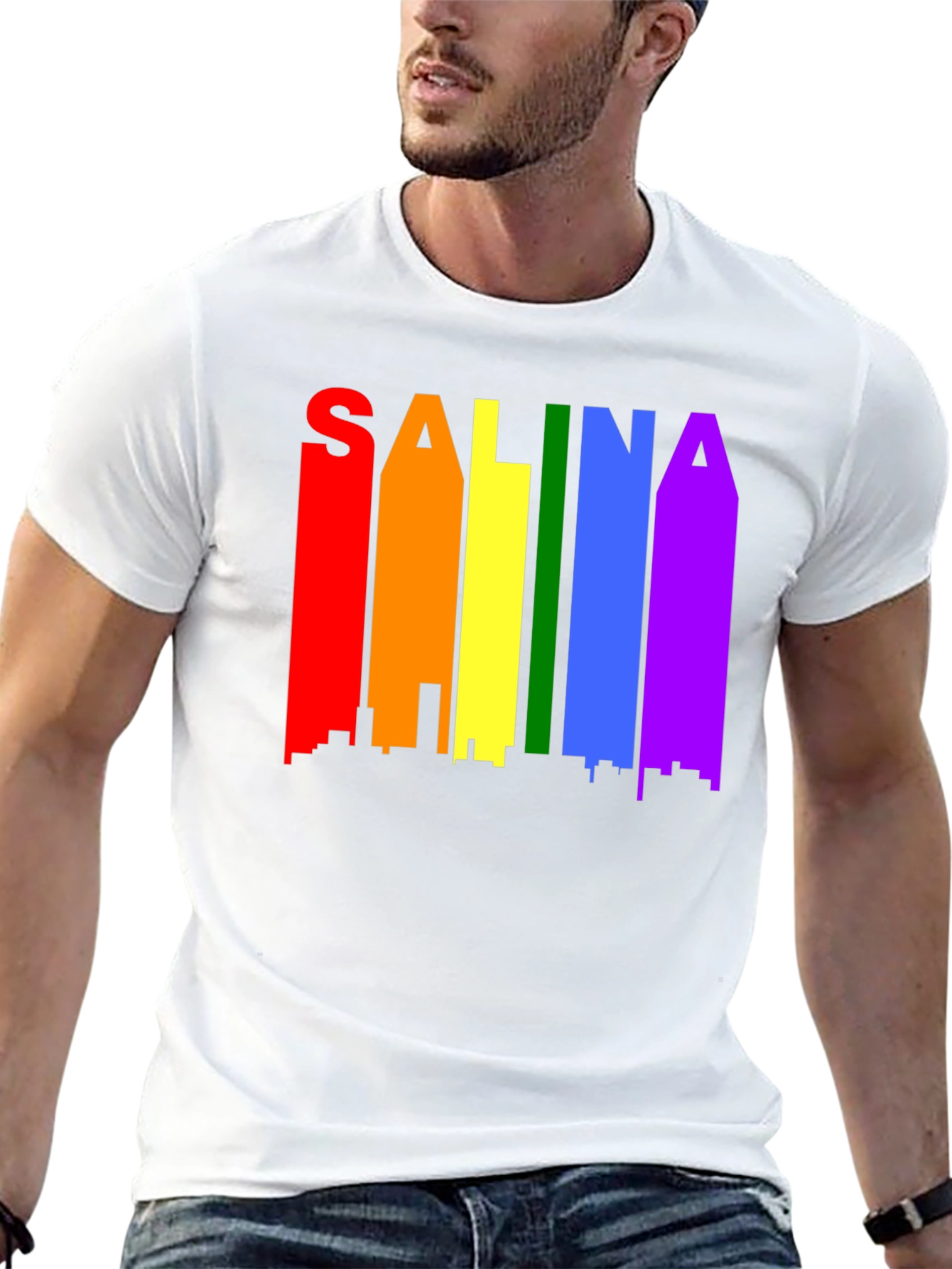 Salina Pride T-Shirt: Rainbow Skyline Graphic Tee