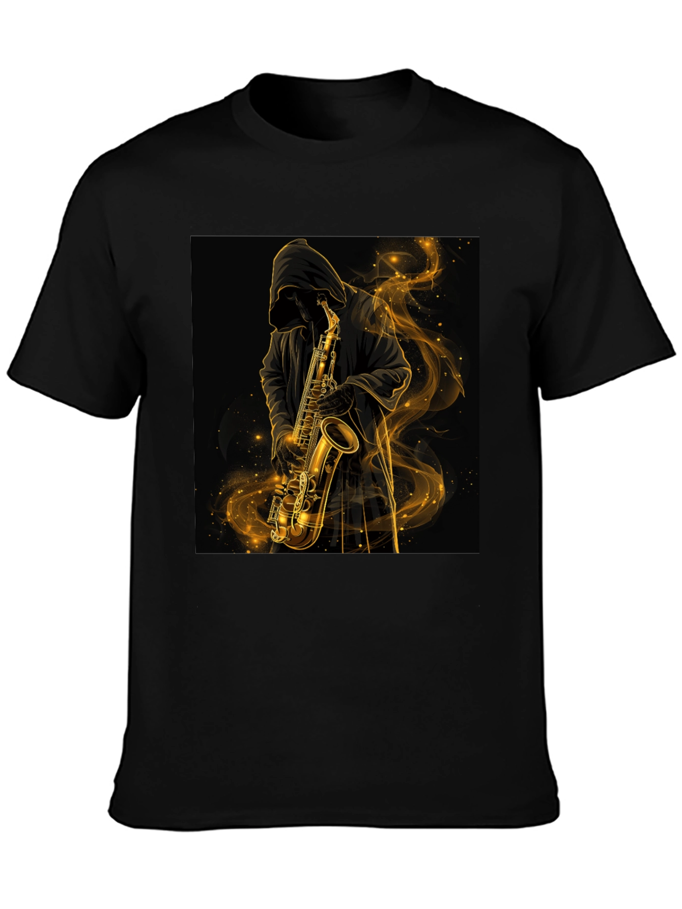 Saxophone Player Graphic Tee - Black Cotton T-Shirt