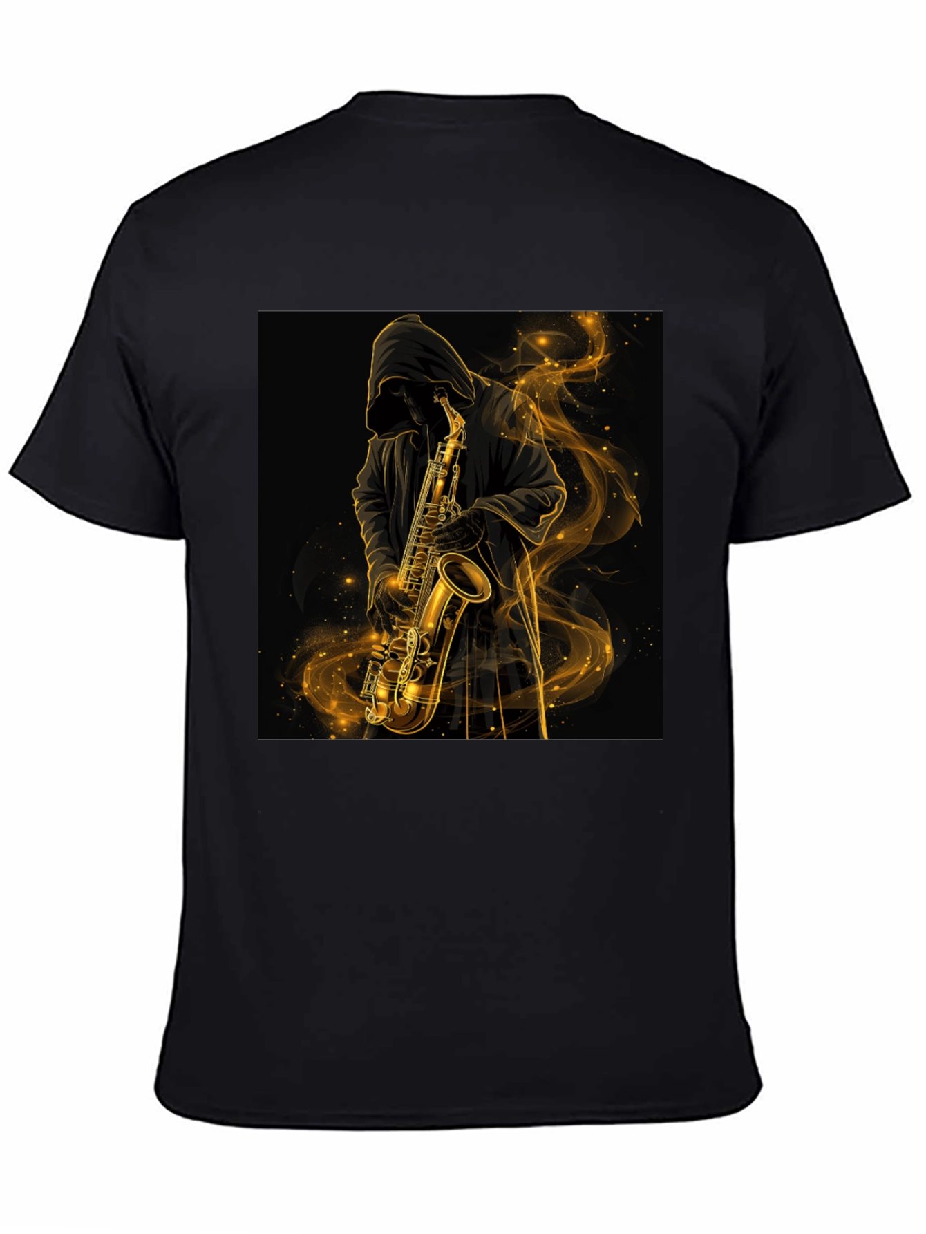 Saxophone Player Graphic Tee - Black Cotton T-Shirt