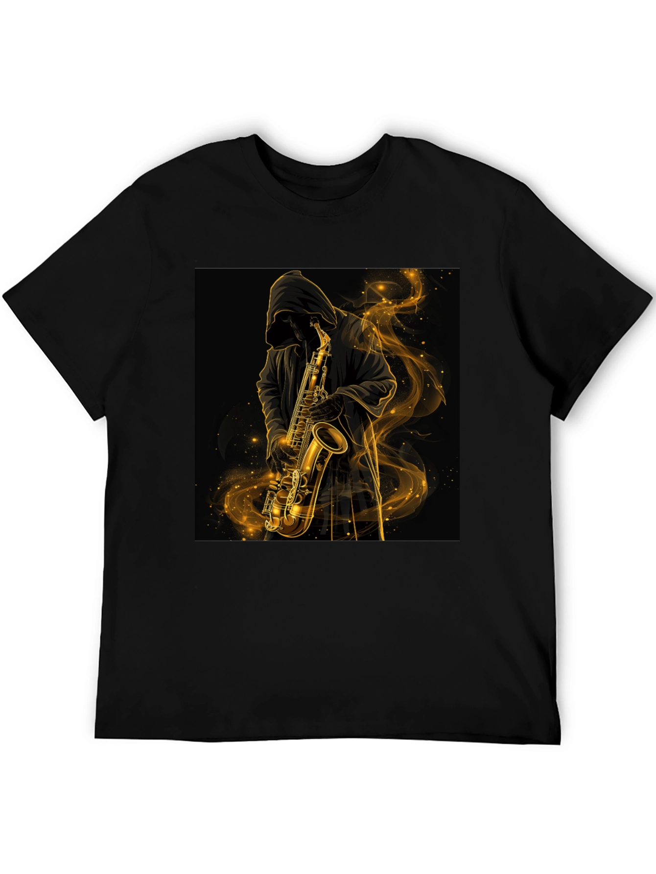 Saxophone Player Graphic Tee - Black Cotton T-Shirt