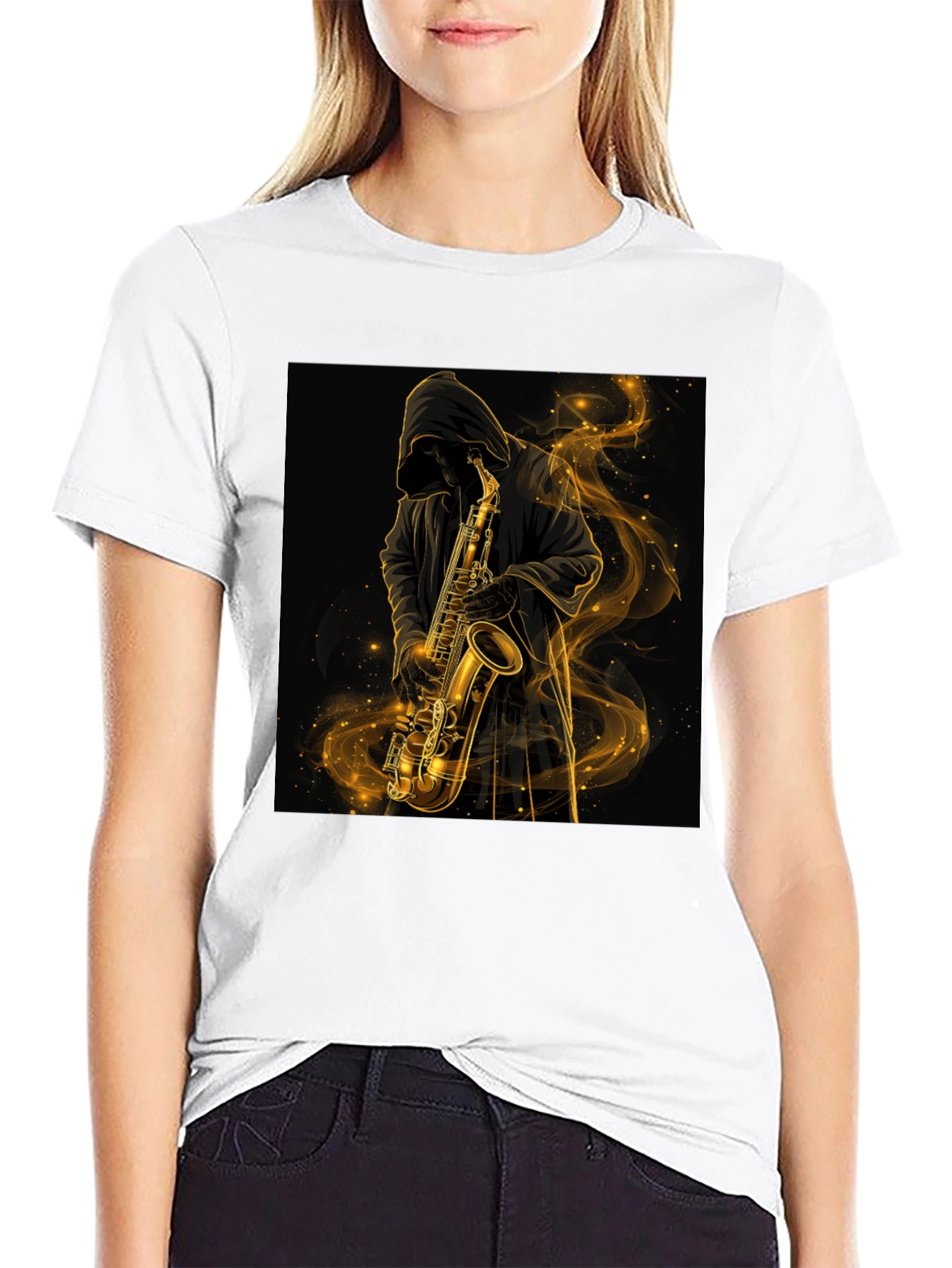 Saxophone Player Graphic Tee - Black Cotton T-Shirt
