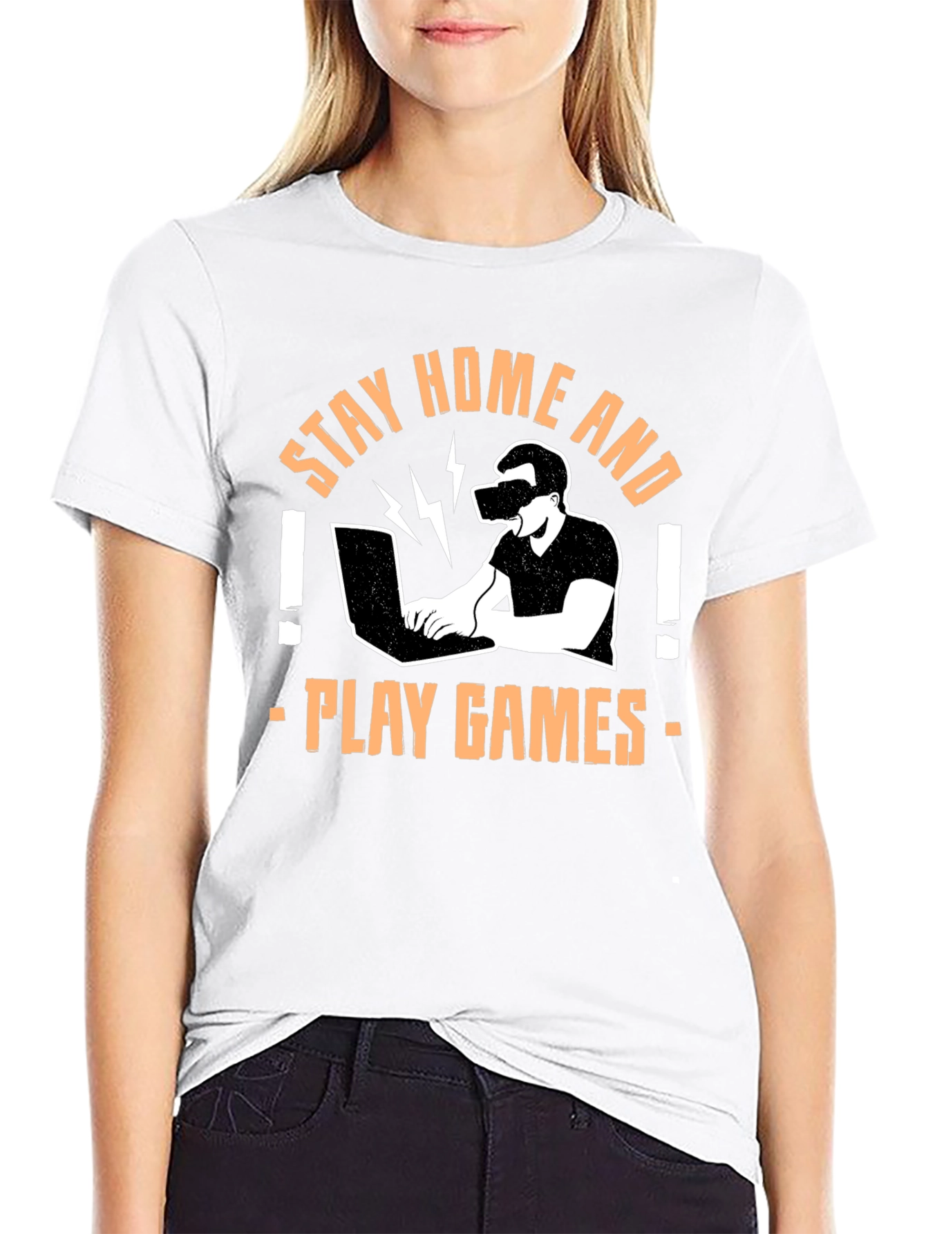 Stay Home Play Games Black Graphic Tee