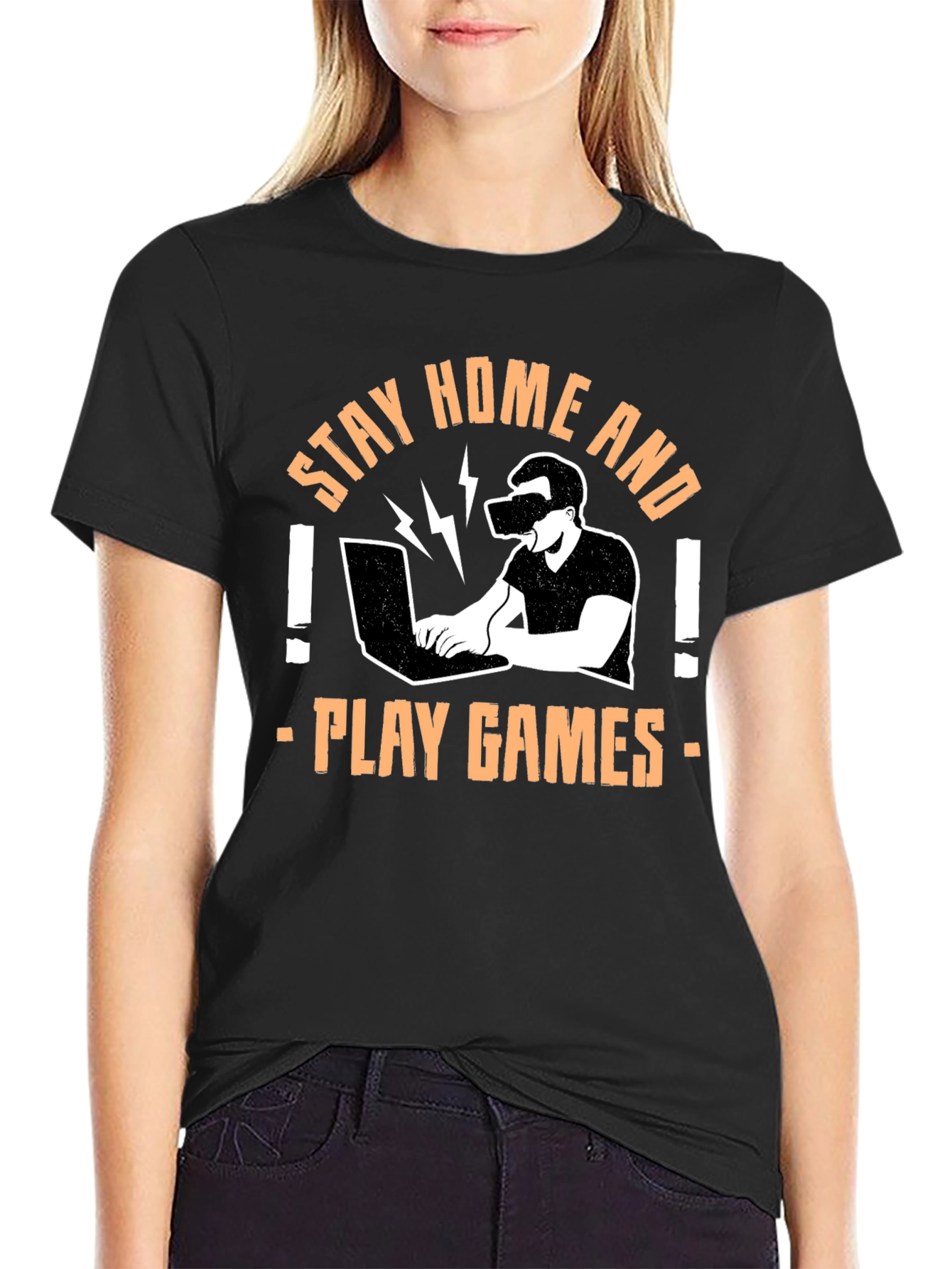 Stay Home Play Games Black Graphic Tee