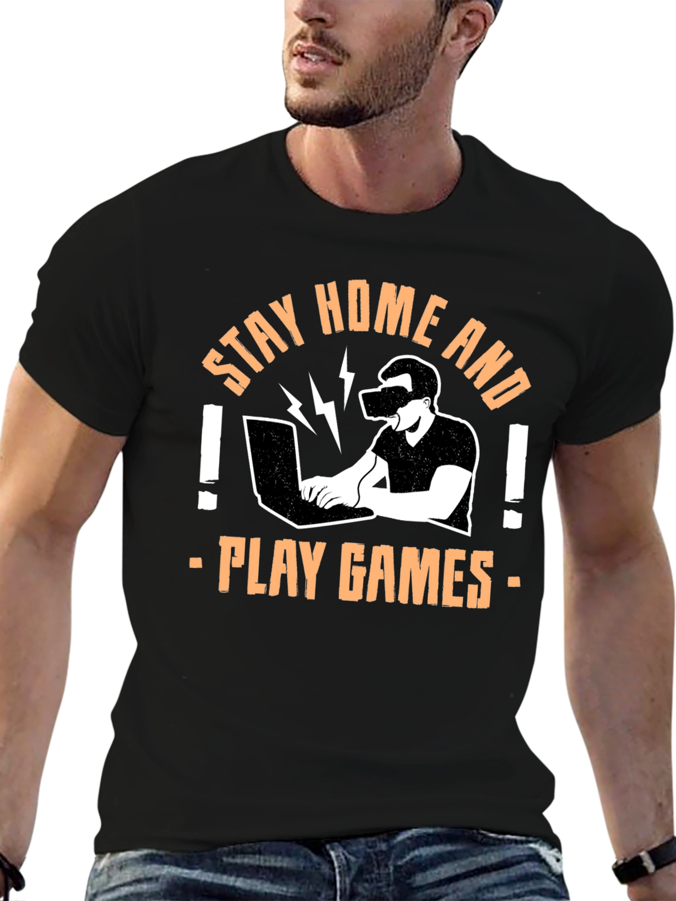 Stay Home Play Games Black Graphic Tee