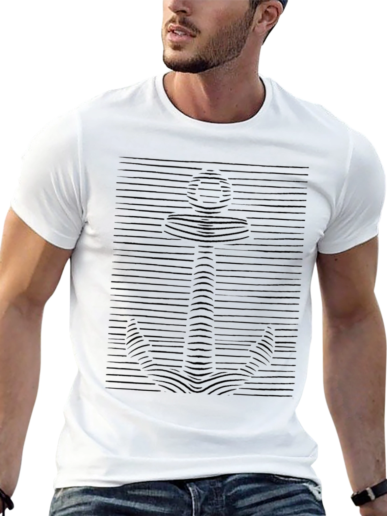 Nautical Anchor Illusion Graphic Black T-Shirt