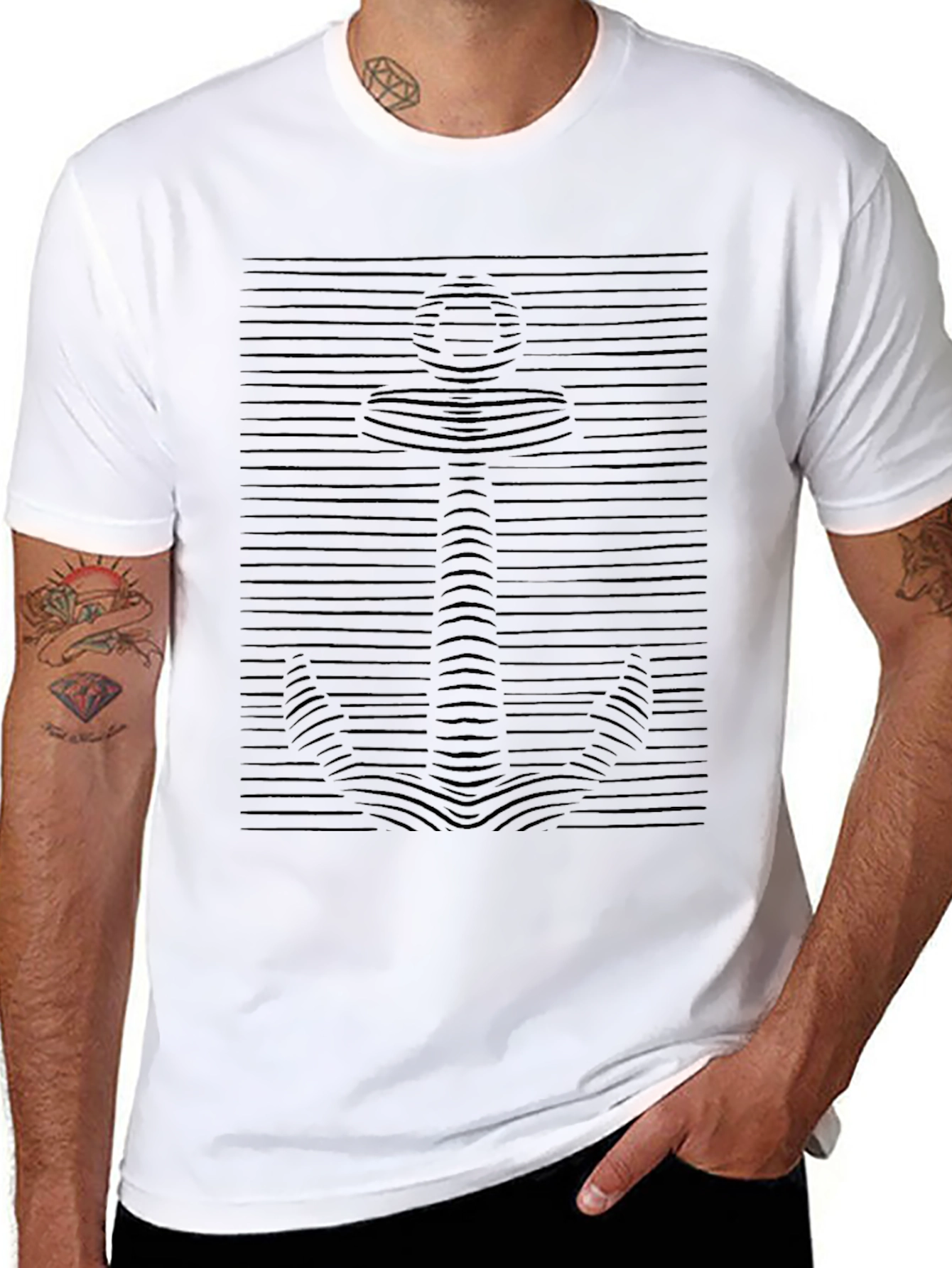 Nautical Anchor Illusion Graphic Black T-Shirt