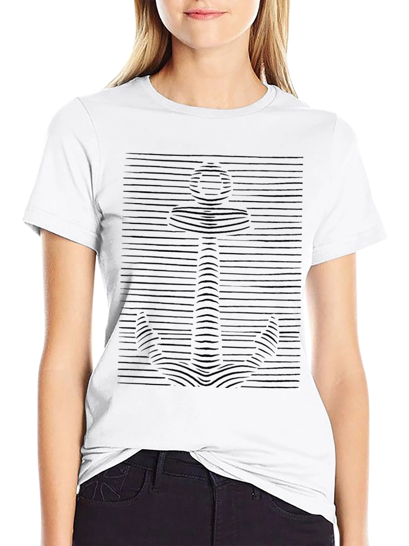 Nautical Anchor Illusion Graphic Black T-Shirt