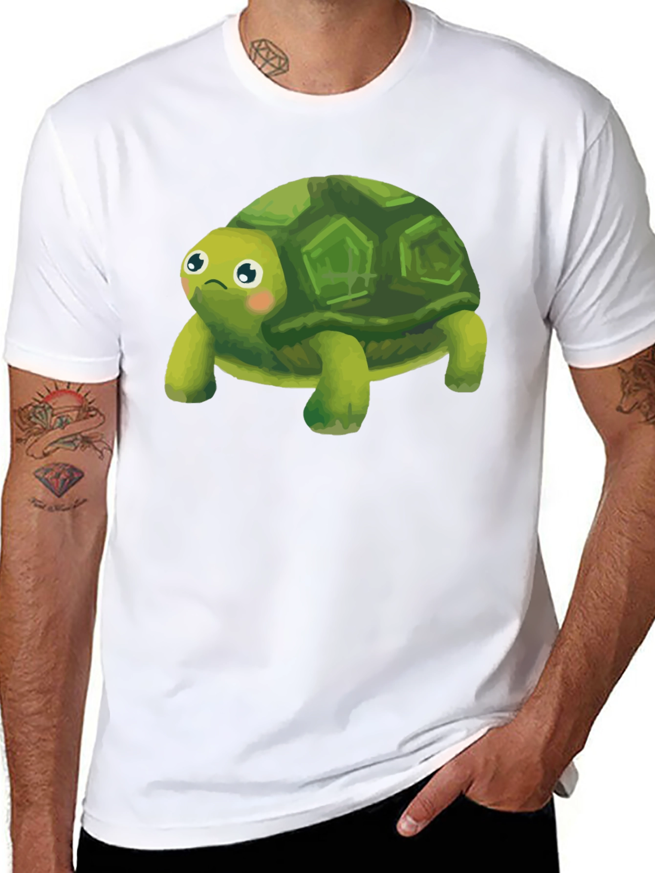 Cute Turtle Graphic Tee - Black Cotton Blend Shirt
