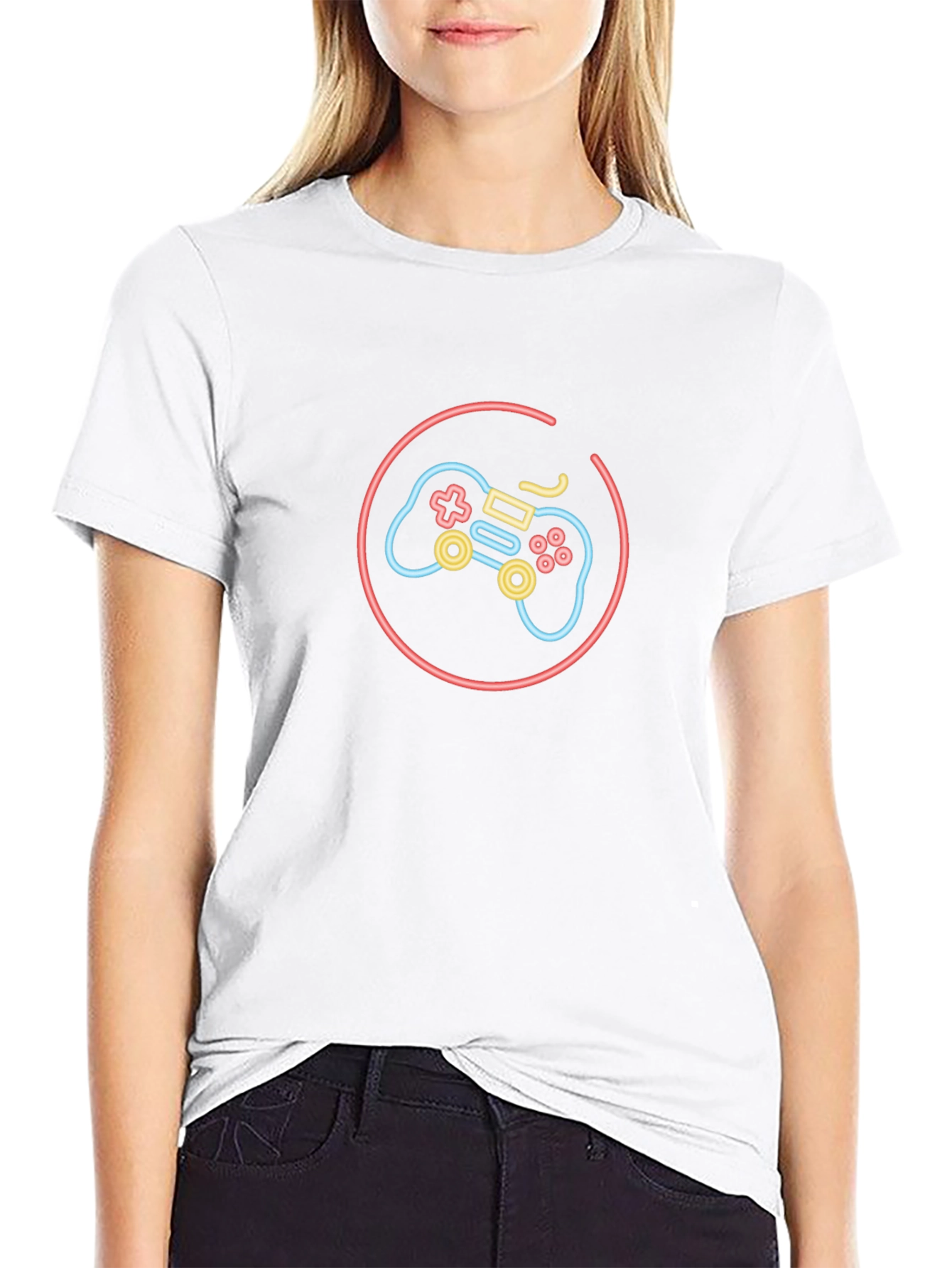 Neon Game Controller Black T-Shirt