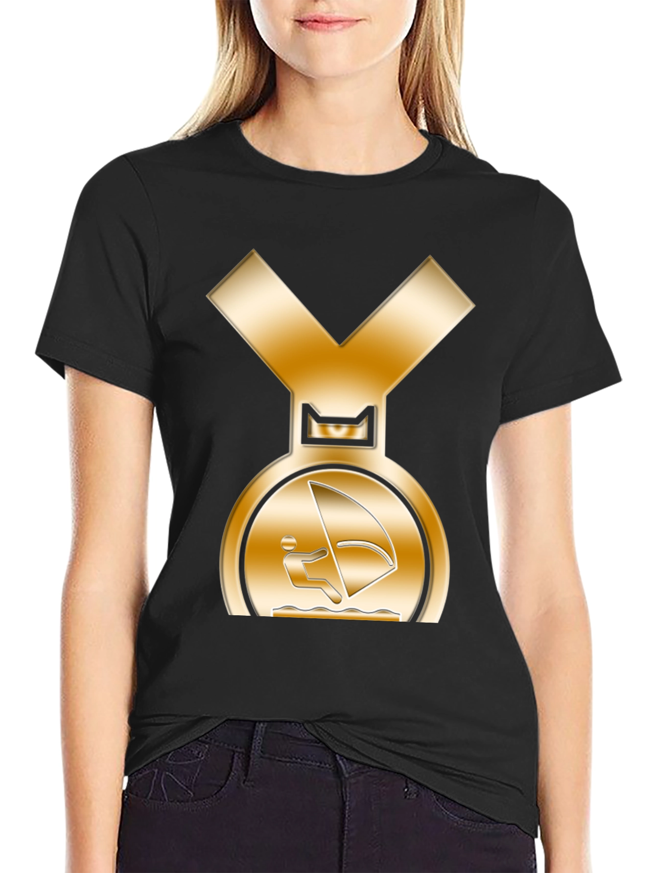 Golden Windsurfer Medal Graphic T-Shirt