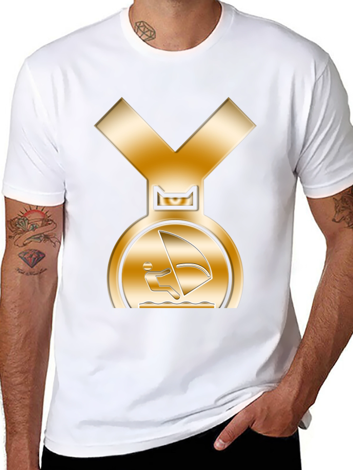 Golden Windsurfer Medal Graphic T-Shirt