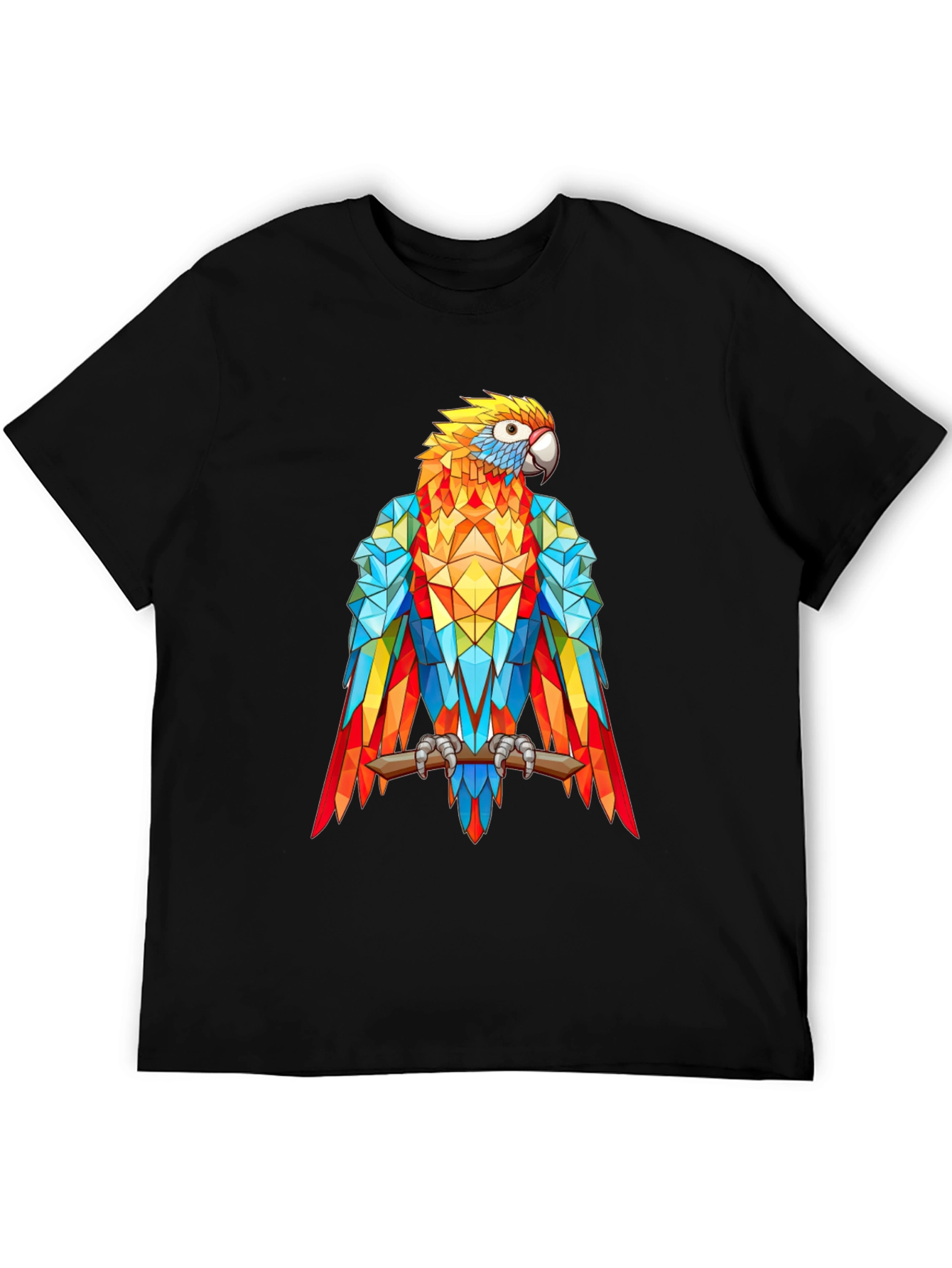 Geometric Parrot Graphic Print T-Shirt - Black
