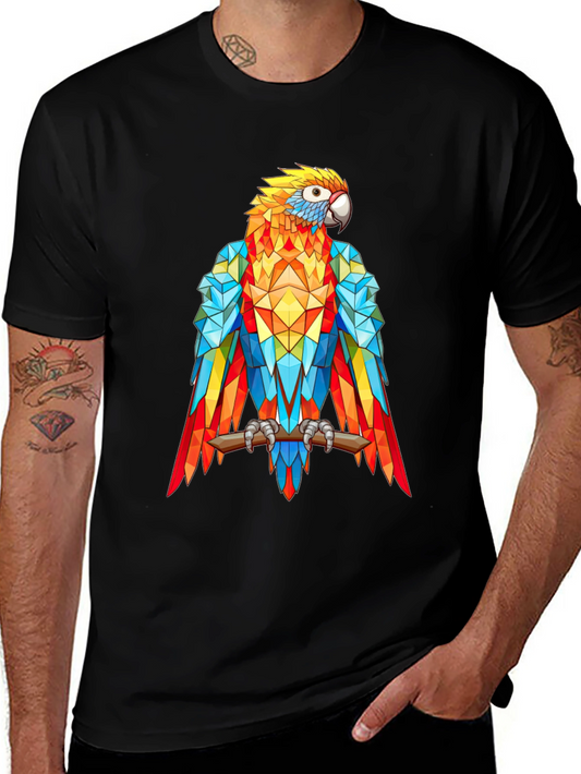 Geometric Parrot Graphic Print T-Shirt - Black