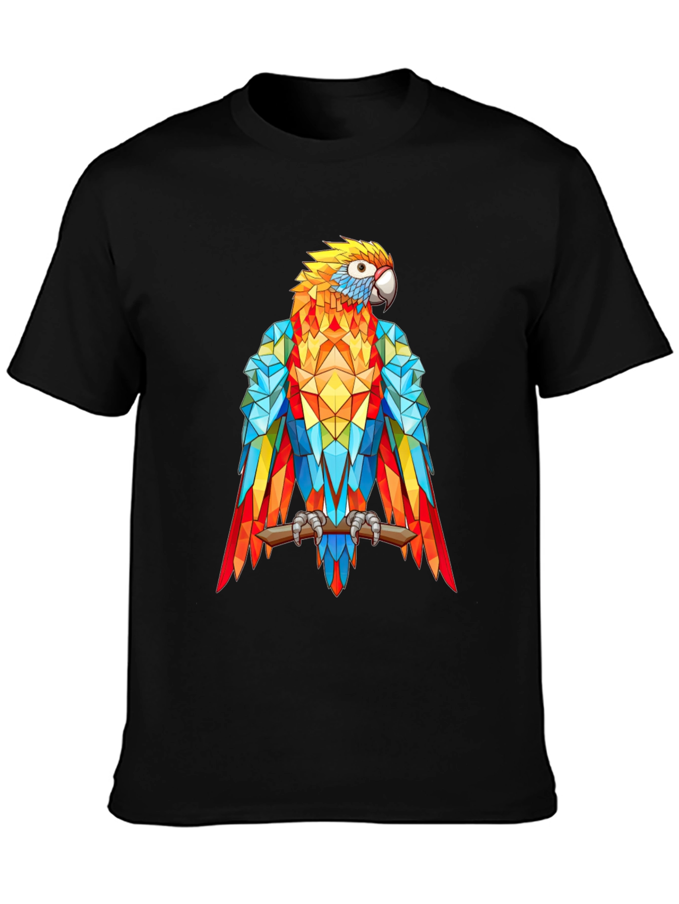 Geometric Parrot Graphic Print T-Shirt - Black