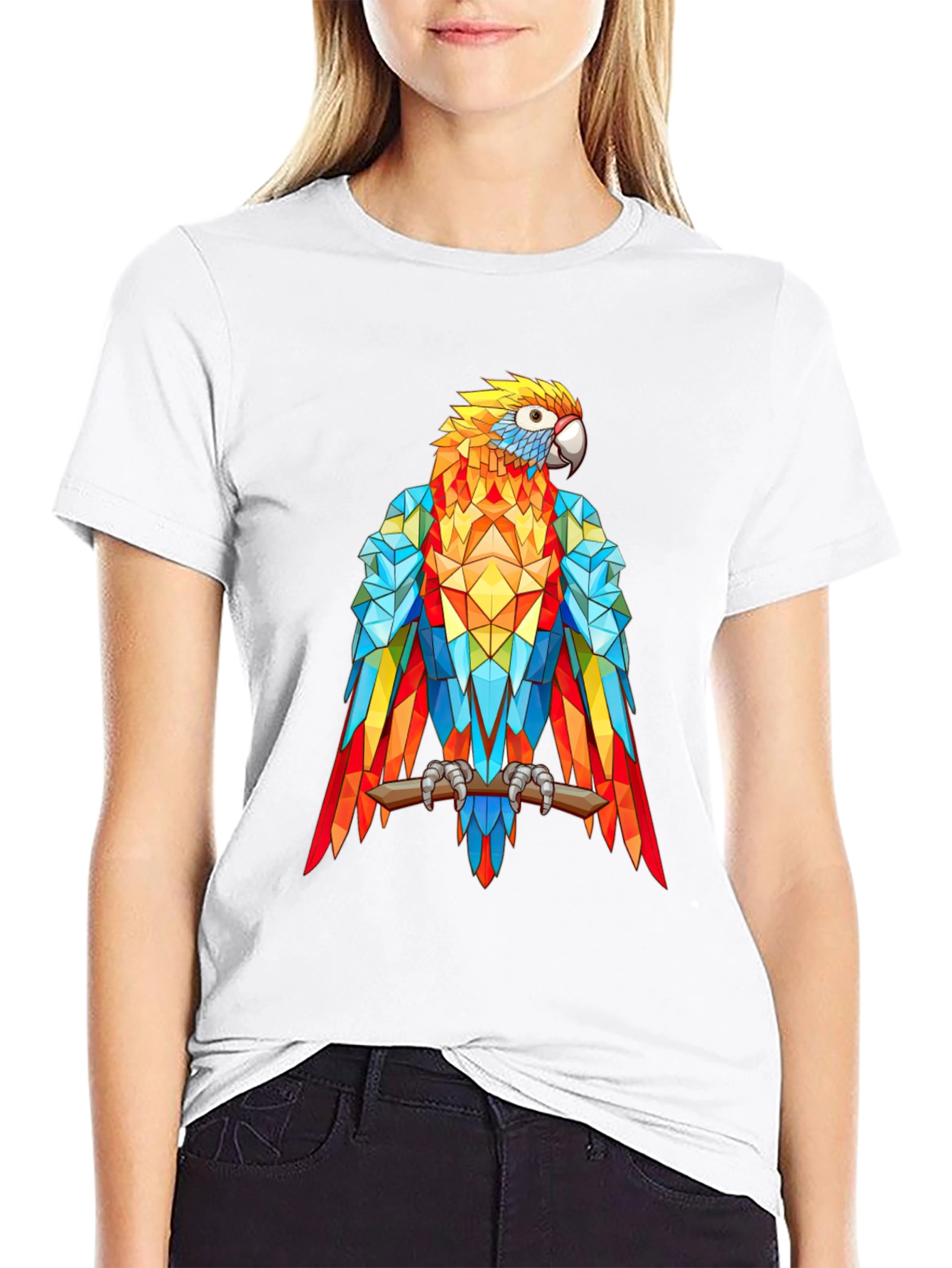 Geometric Parrot Graphic Print T-Shirt - Black