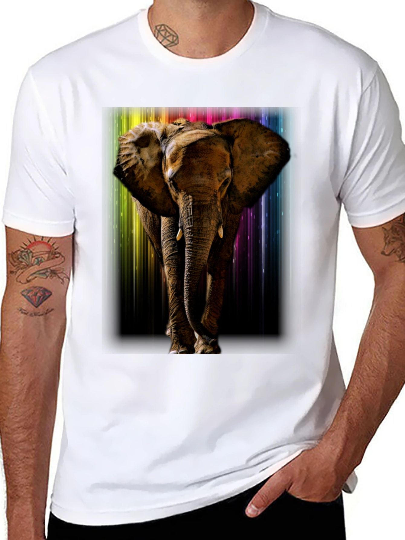 Elephant Rainbow T-Shirt - Mens Black Tee