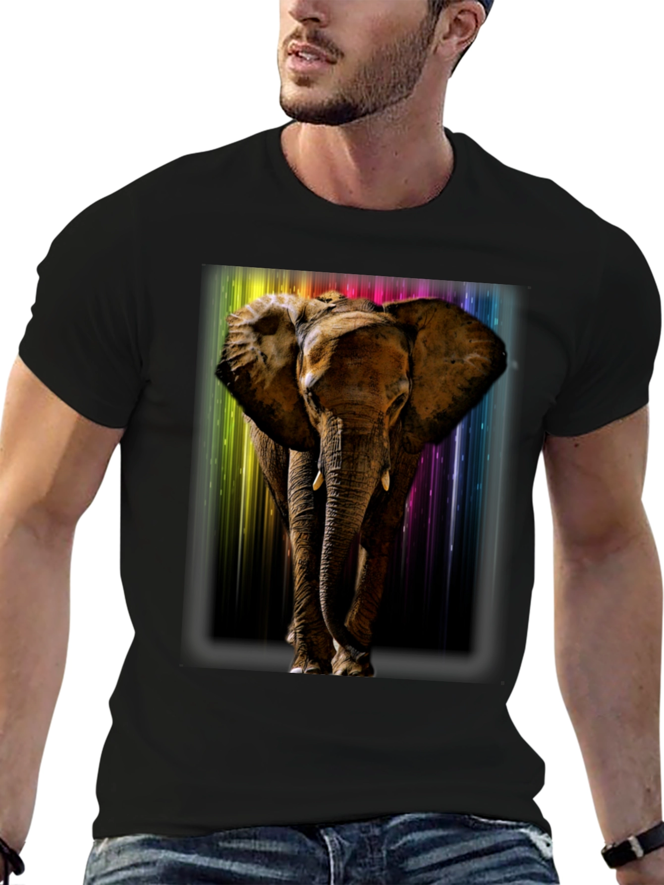 Elephant Rainbow T-Shirt - Mens Black Tee