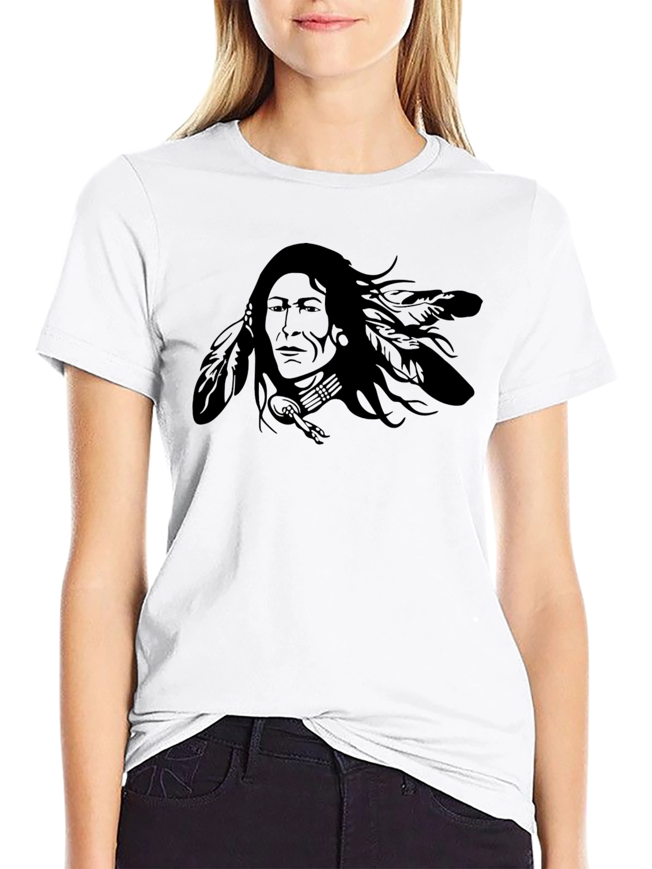 Black T-Shirt with Native American Chief Design