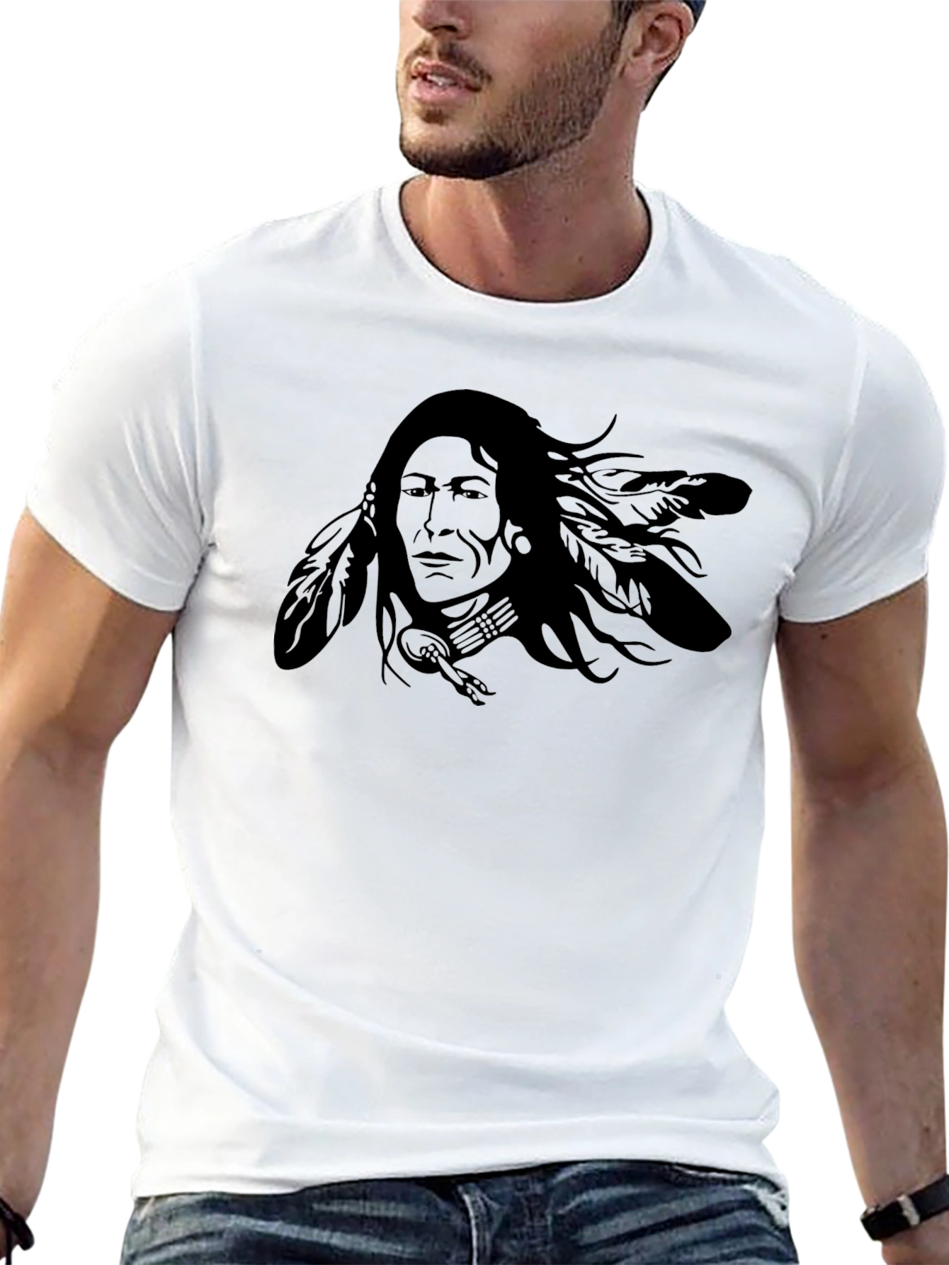 Black T-Shirt with Native American Chief Design