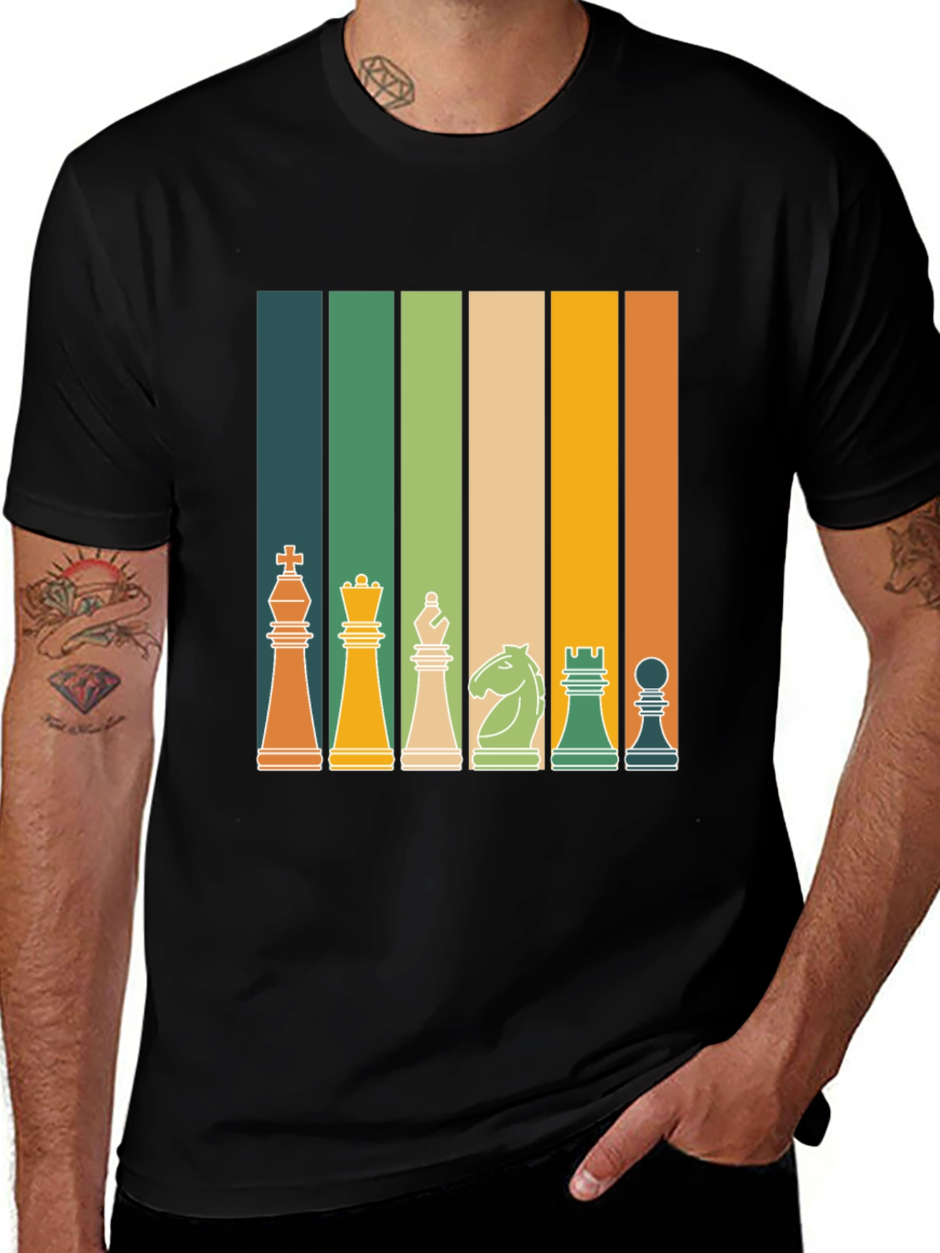 Retro Chess Piece Striped T-Shirt