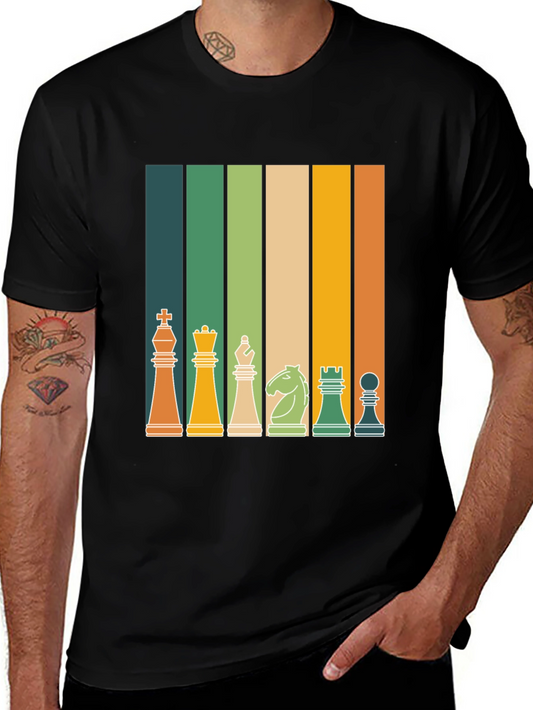 Retro Chess Piece Striped T-Shirt