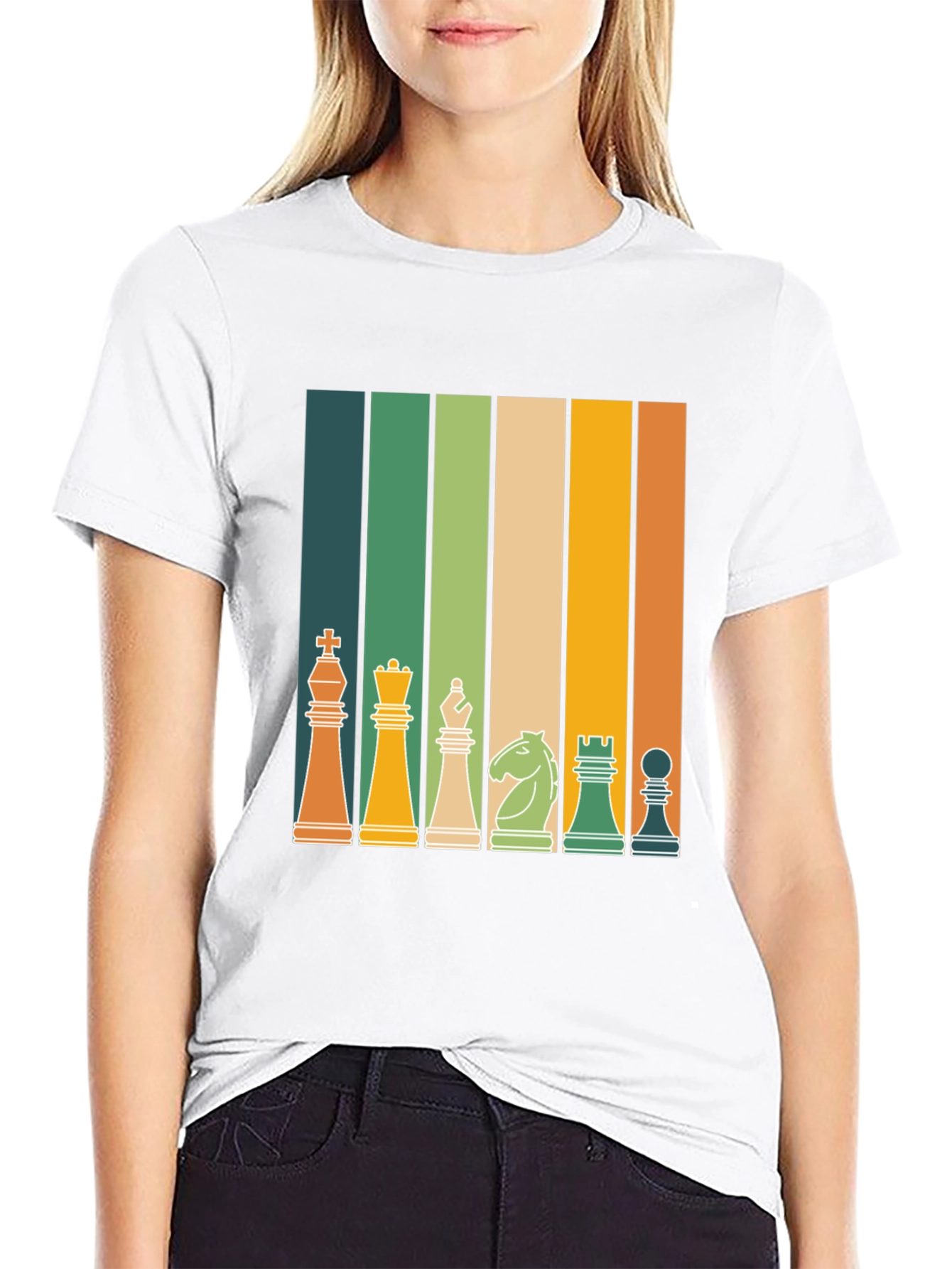 Retro Chess Piece Striped T-Shirt