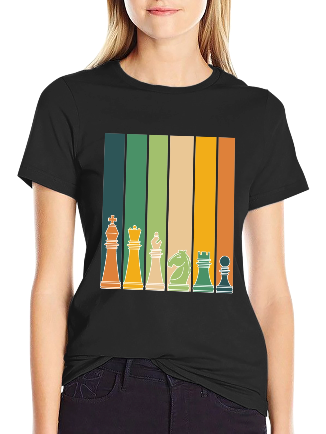 Retro Chess Piece Striped T-Shirt
