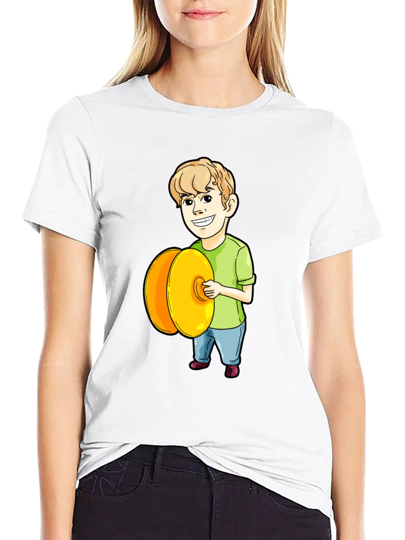 Cartoon Boy Playing Cymbals Graphic T-Shirt